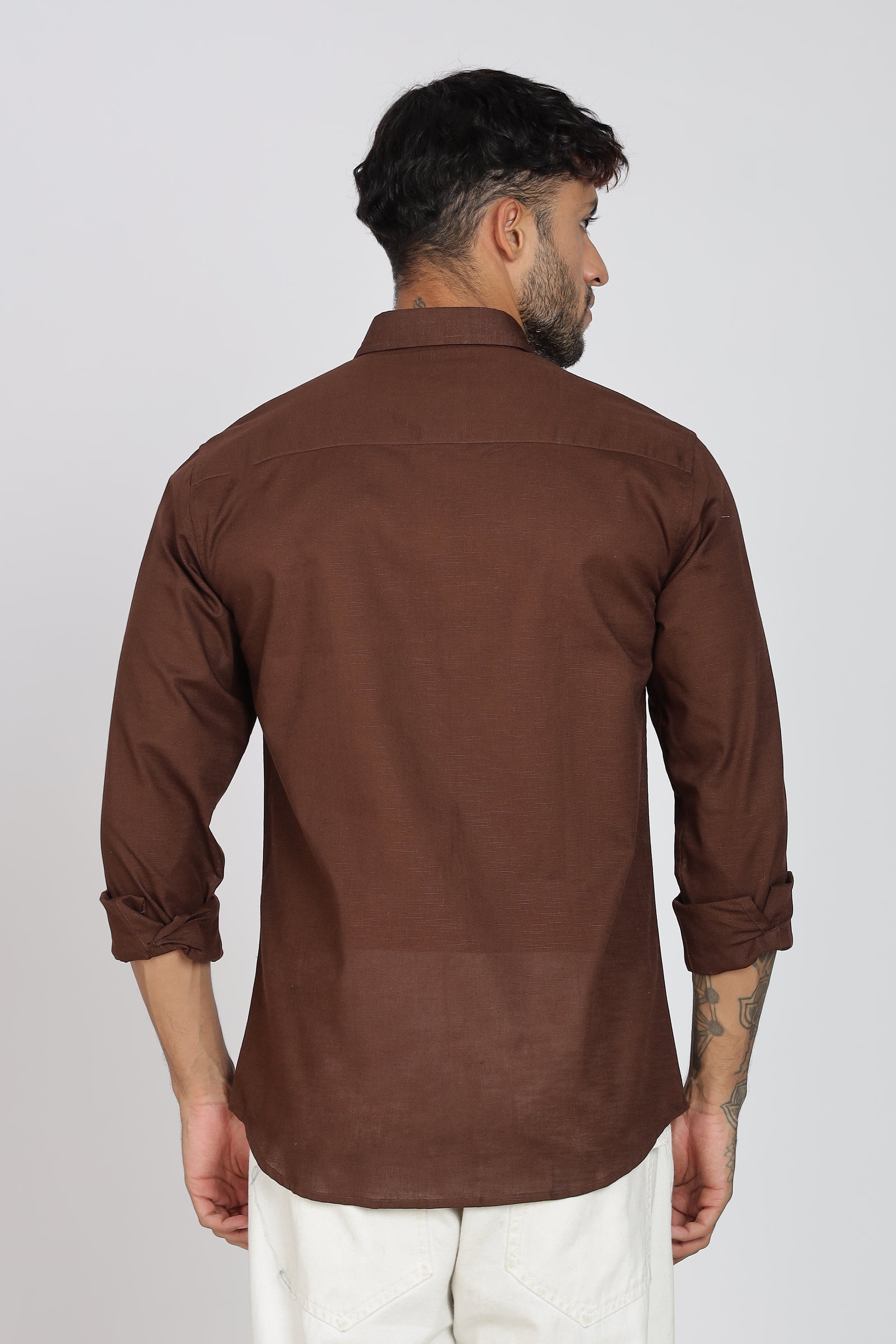 Brown Linen-Blend Shirt