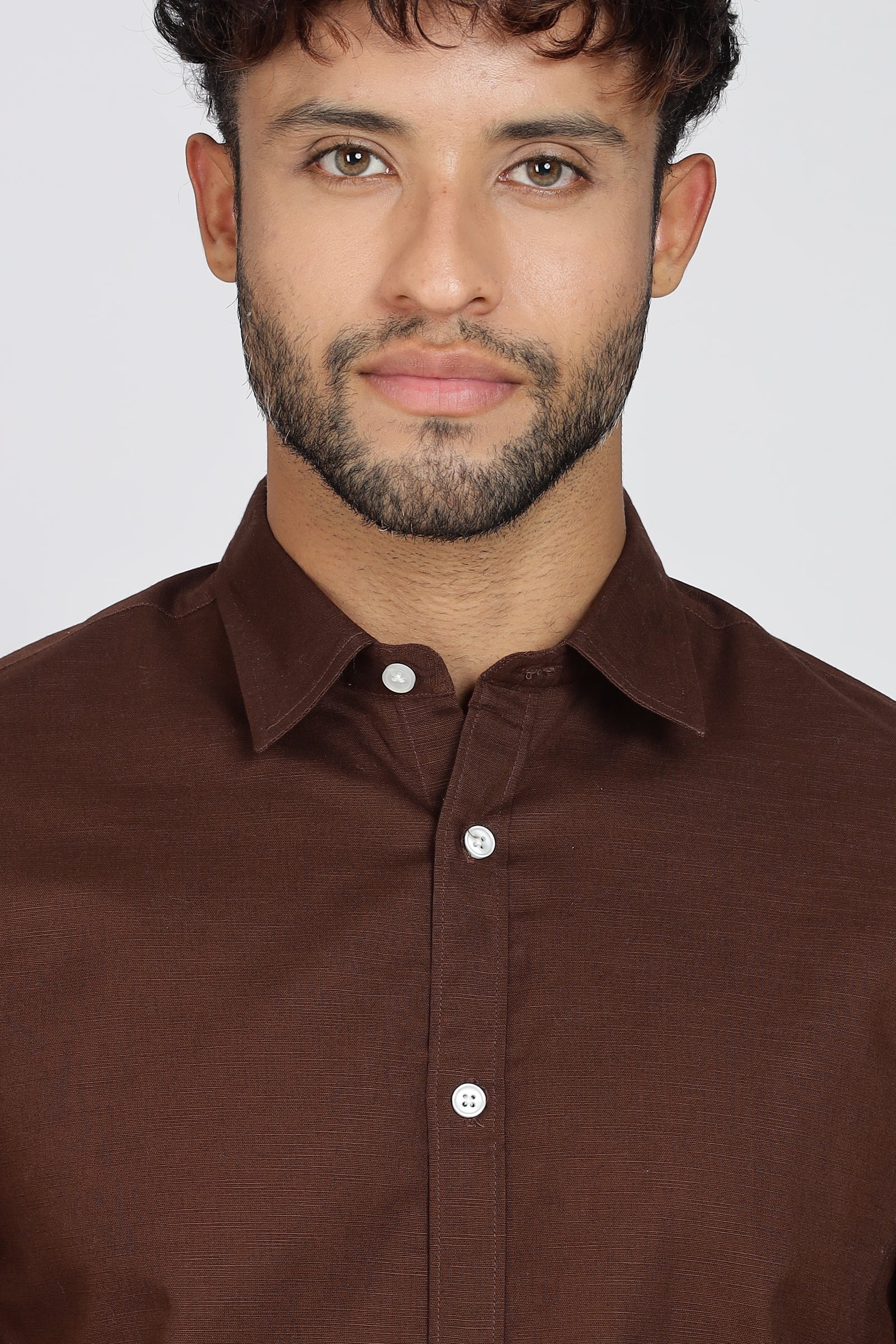 Brown Linen-Blend Shirt