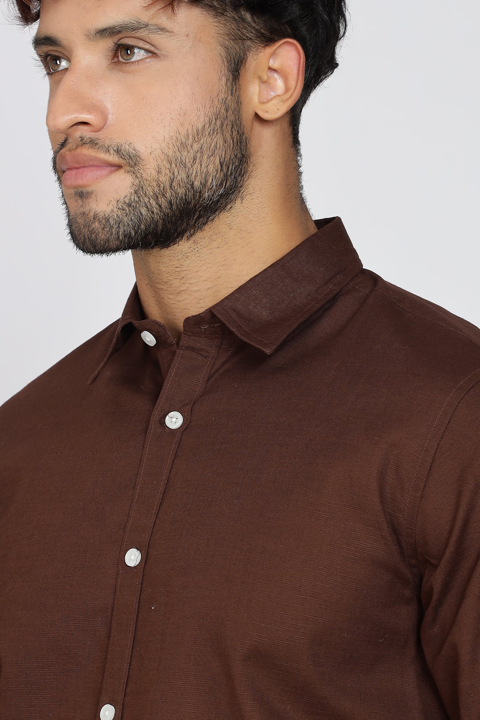 Brown Linen-Blend Shirt