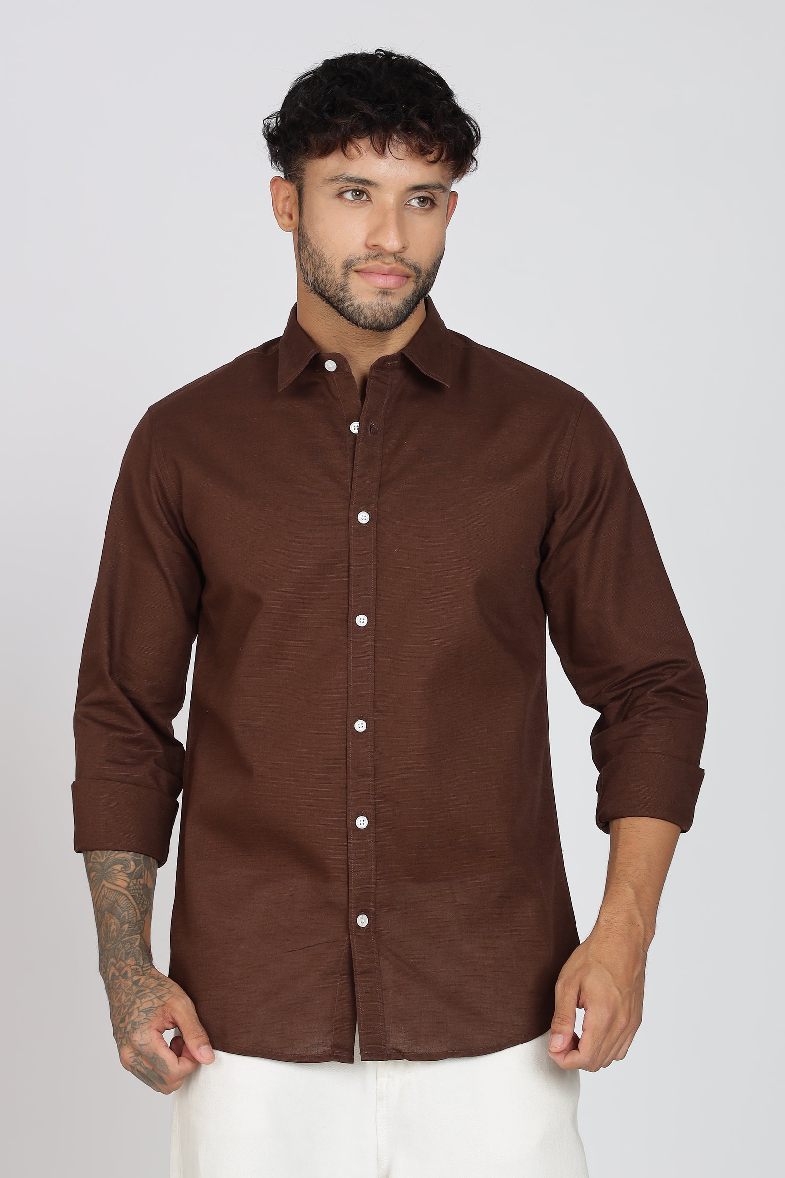 Brown Linen-Blend Shirt