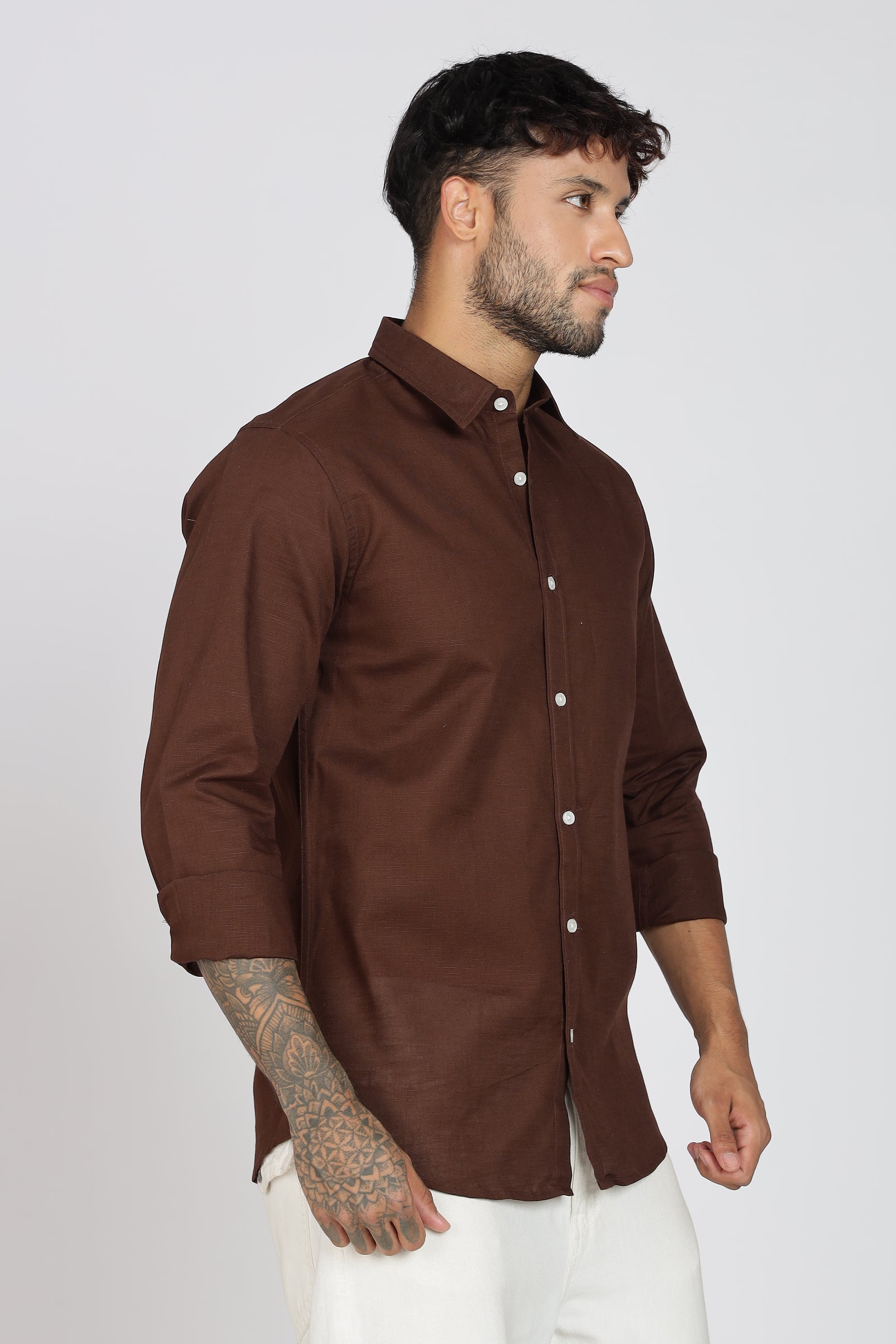 Brown Linen-Blend Shirt