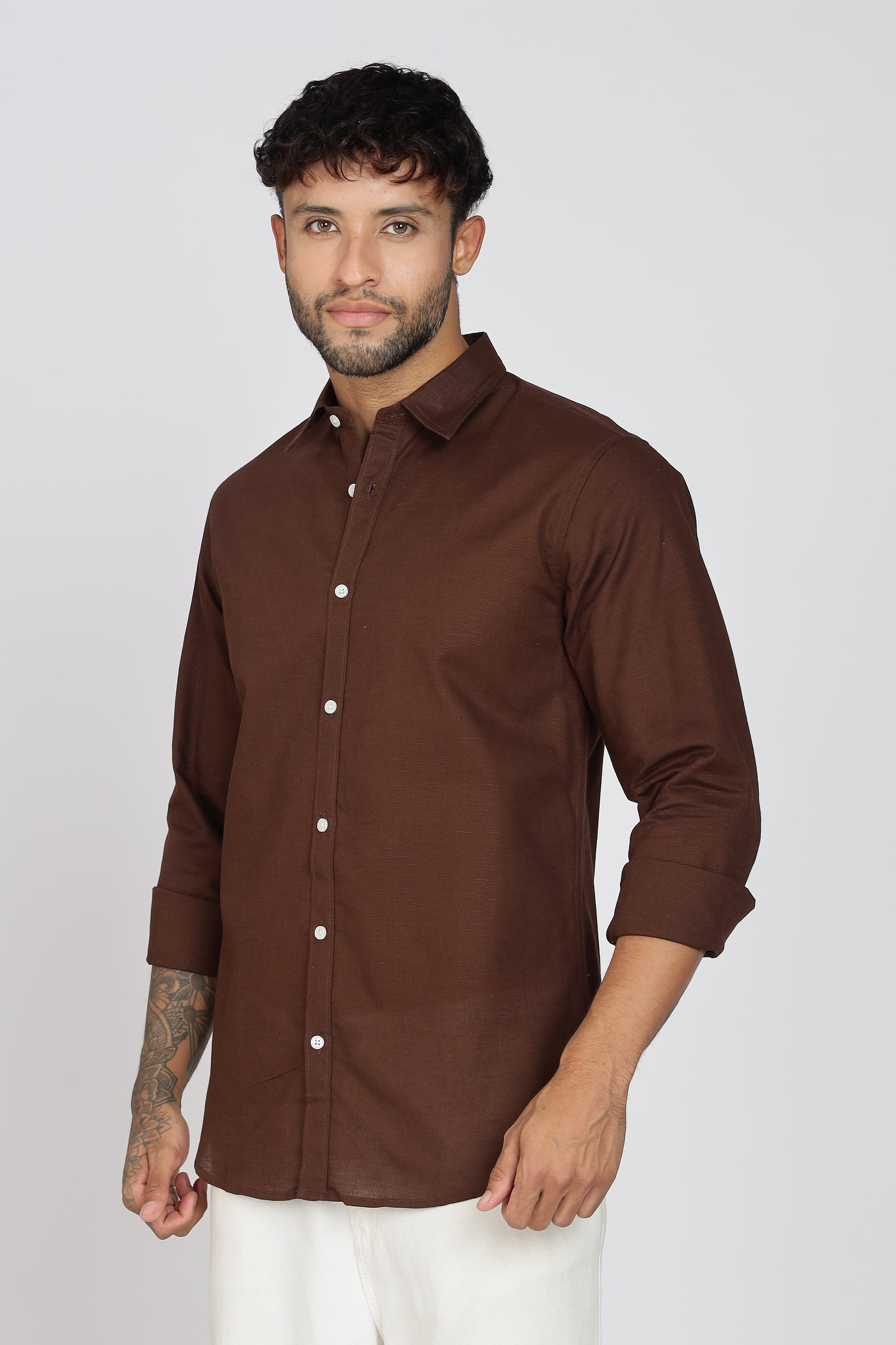 Brown Linen-Blend Shirt
