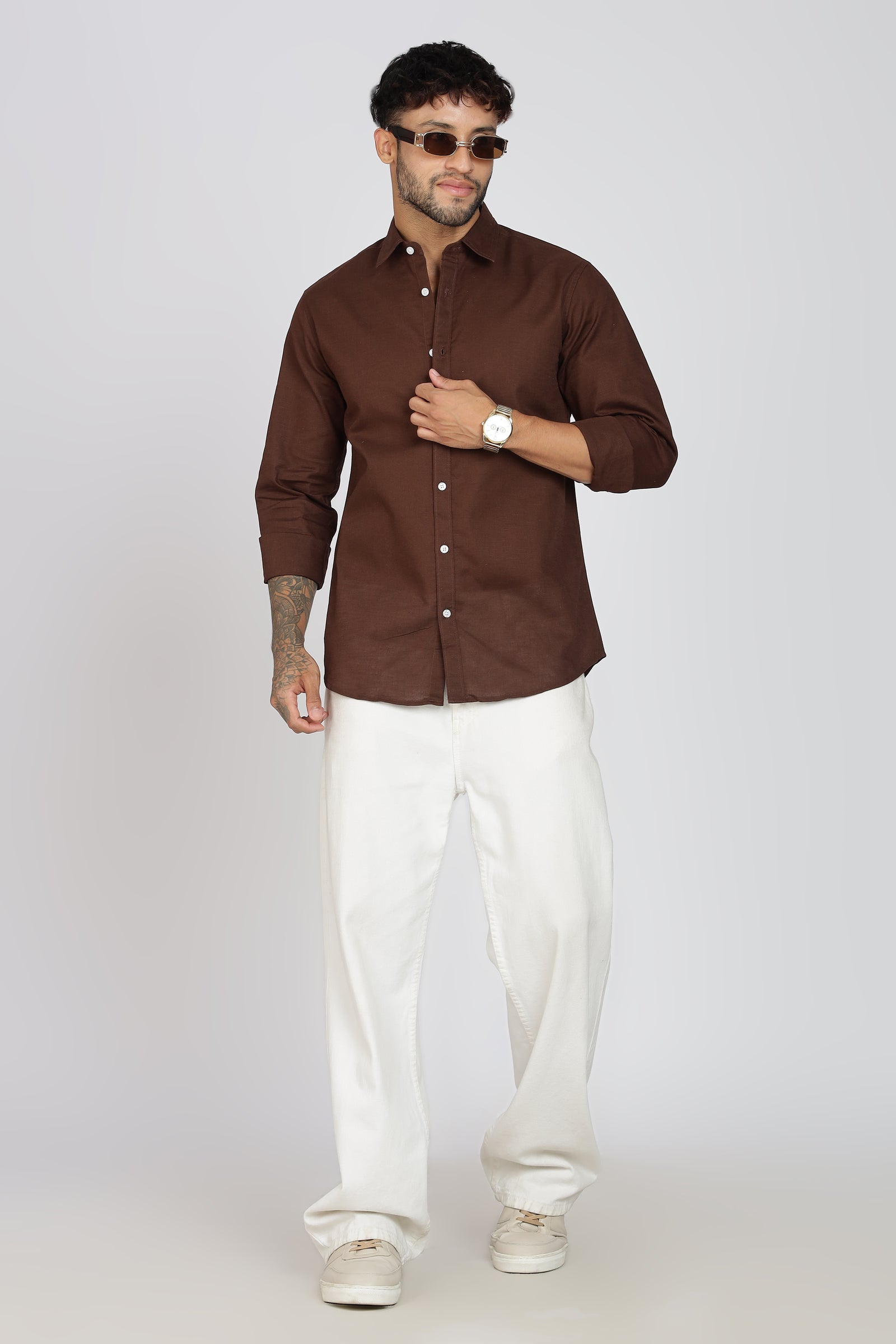 Brown Linen-Blend Shirt