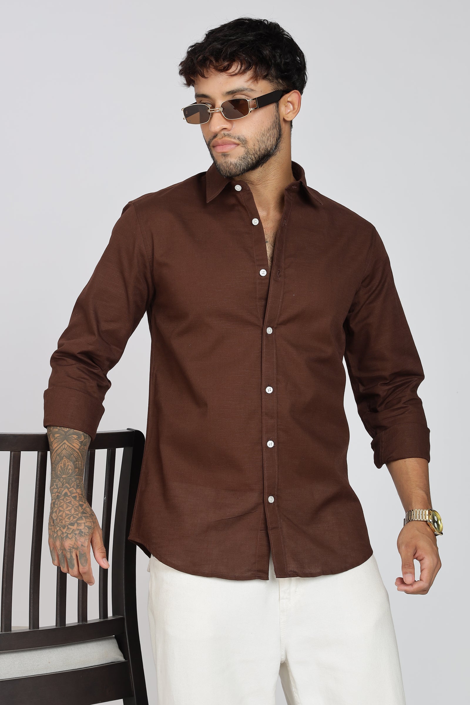 Brown Linen-Blend Shirt