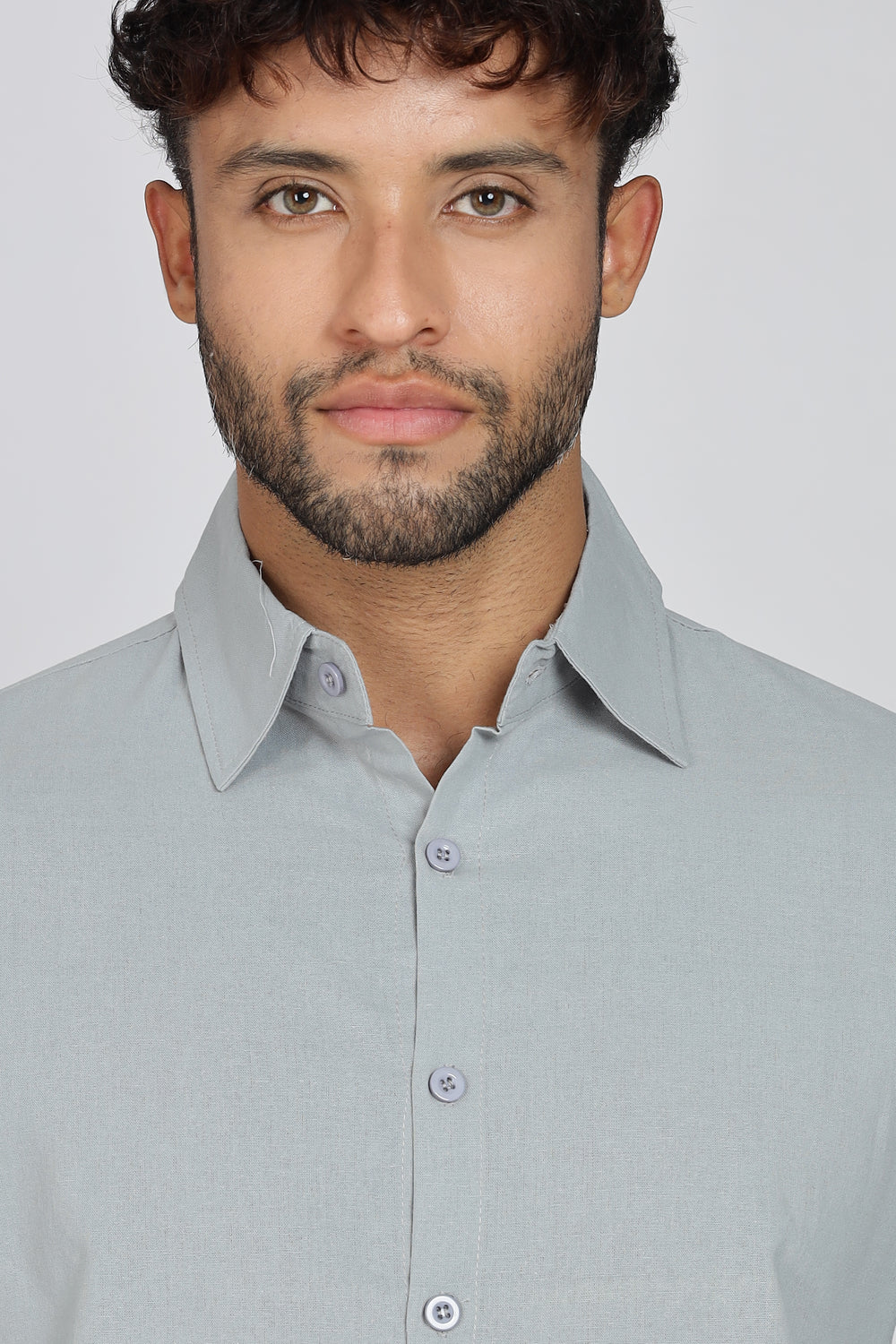 Grey Linen-Blend Shirt