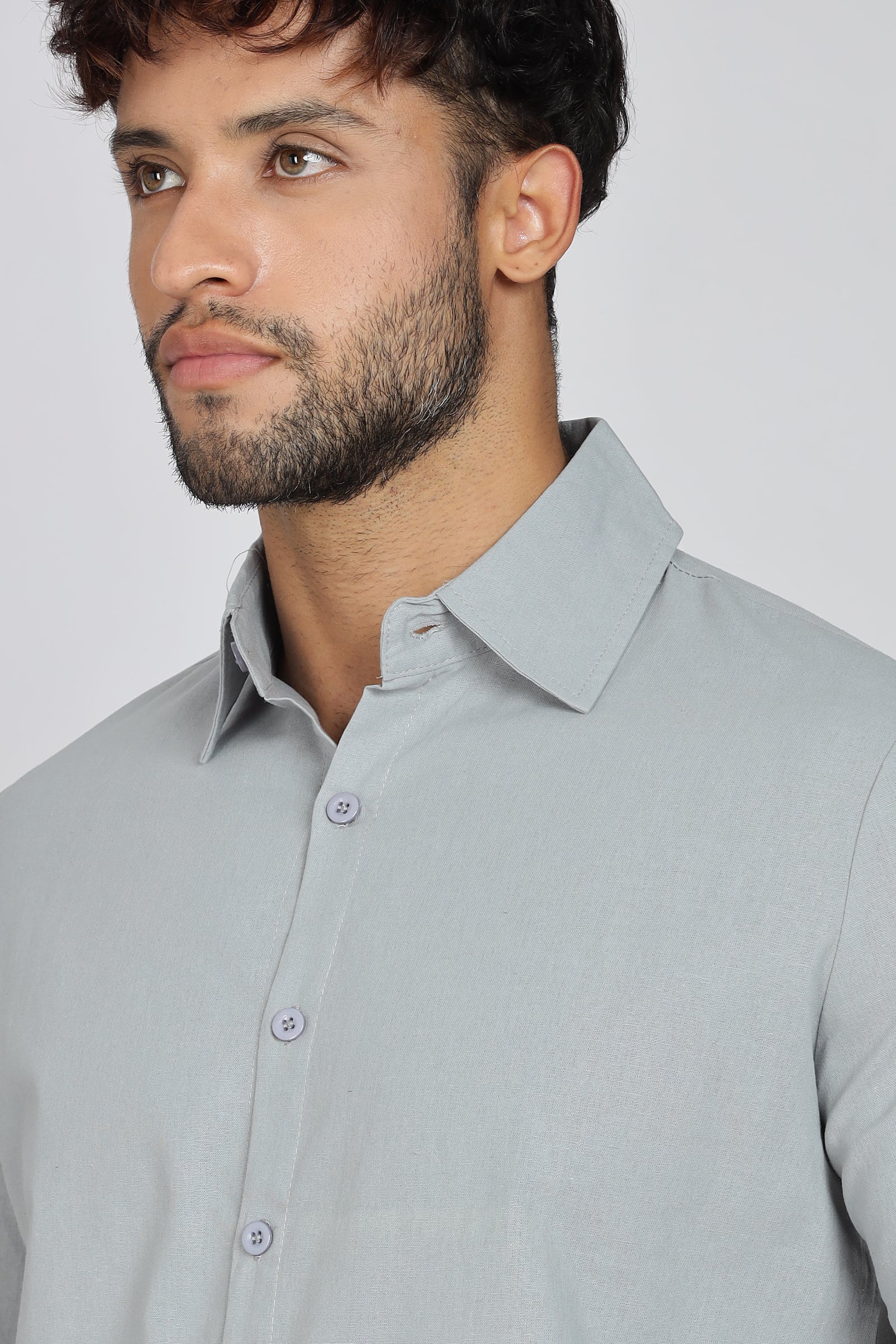 Grey Linen-Blend Shirt