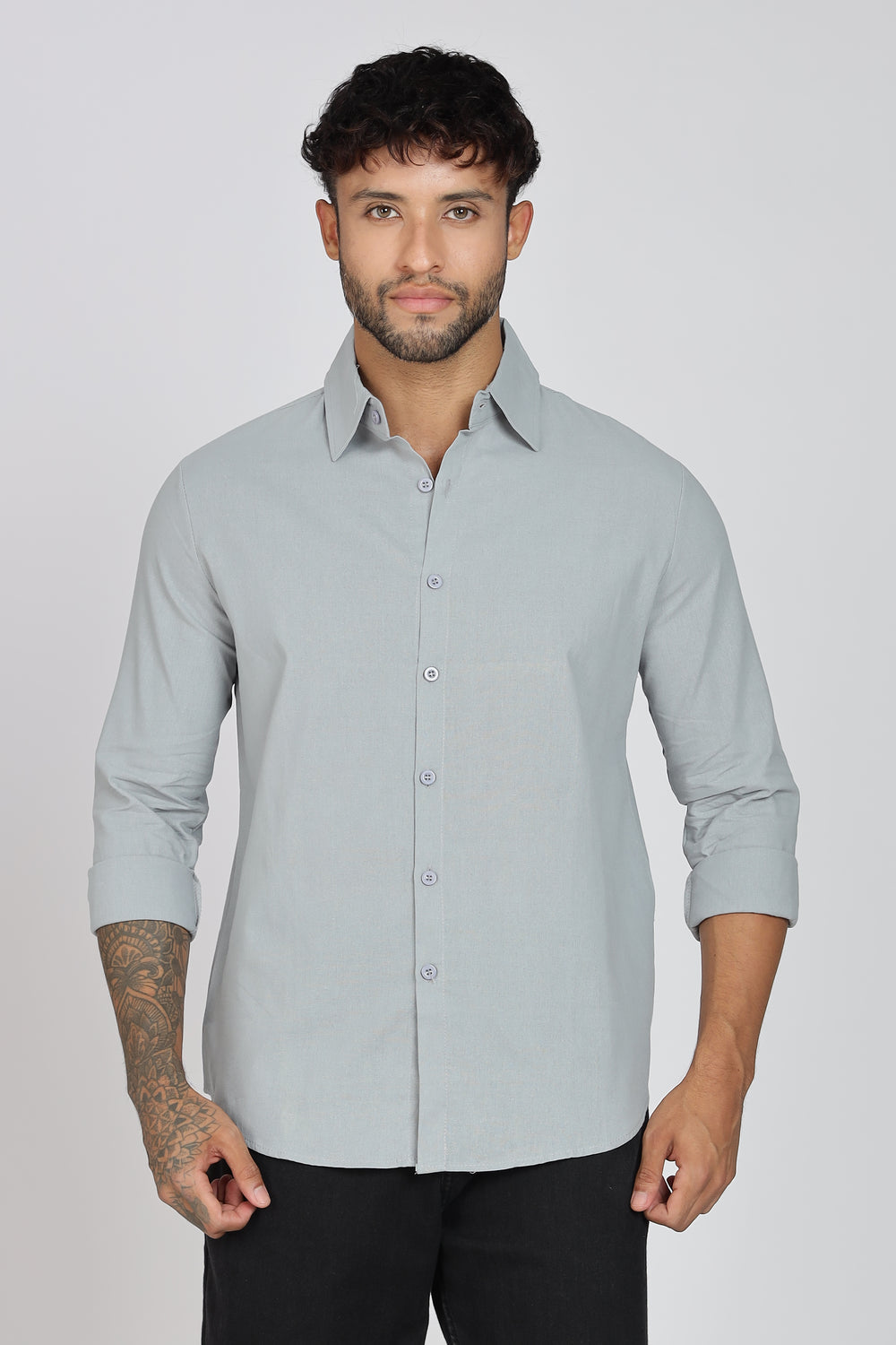 Grey Linen-Blend Shirt