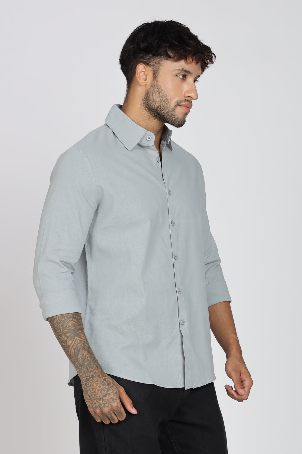 Grey Linen-Blend Shirt
