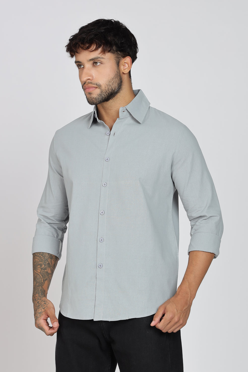 Grey Linen-Blend Shirt