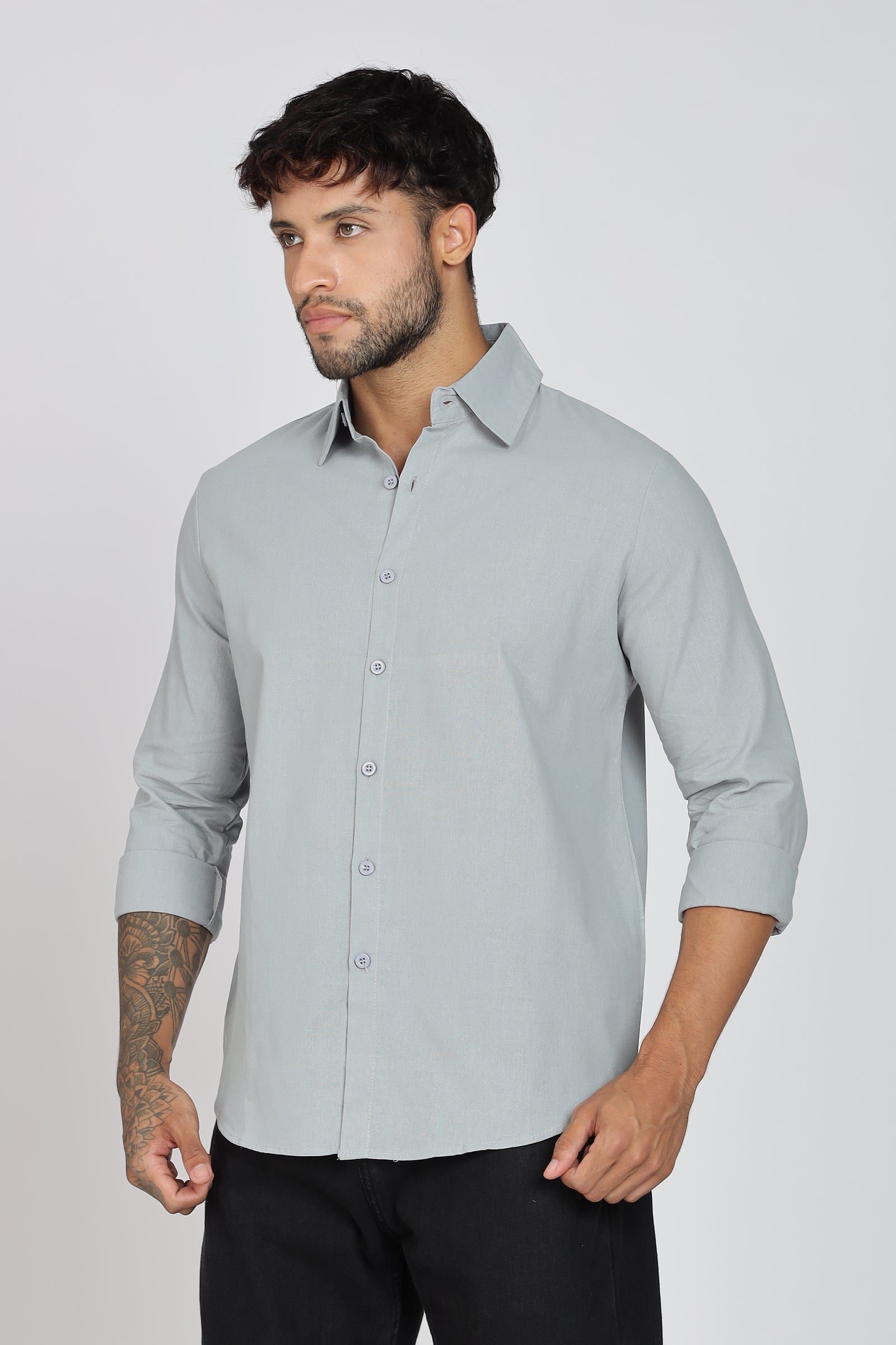 Grey Linen-Blend Shirt