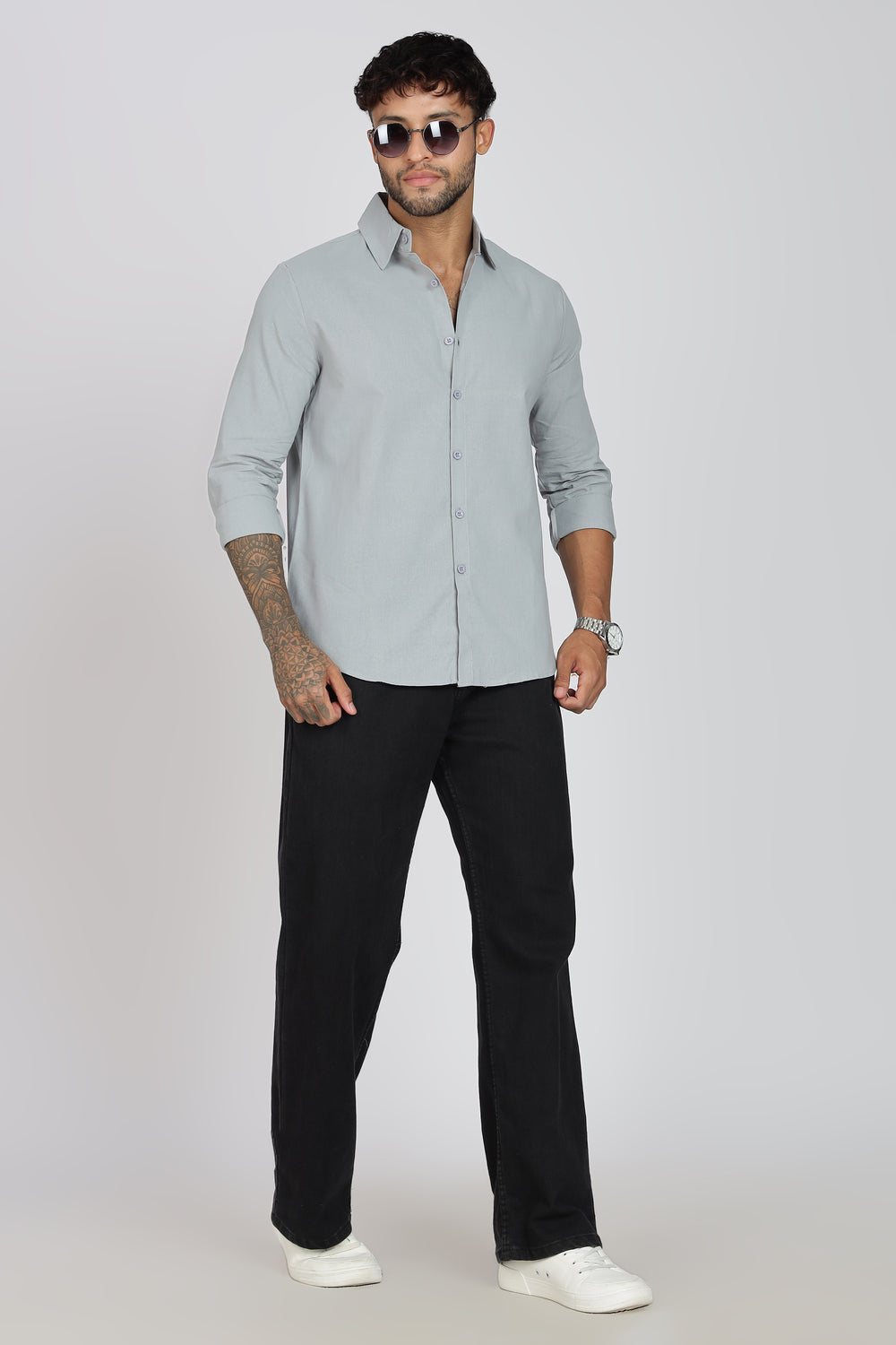Grey Linen-Blend Shirt