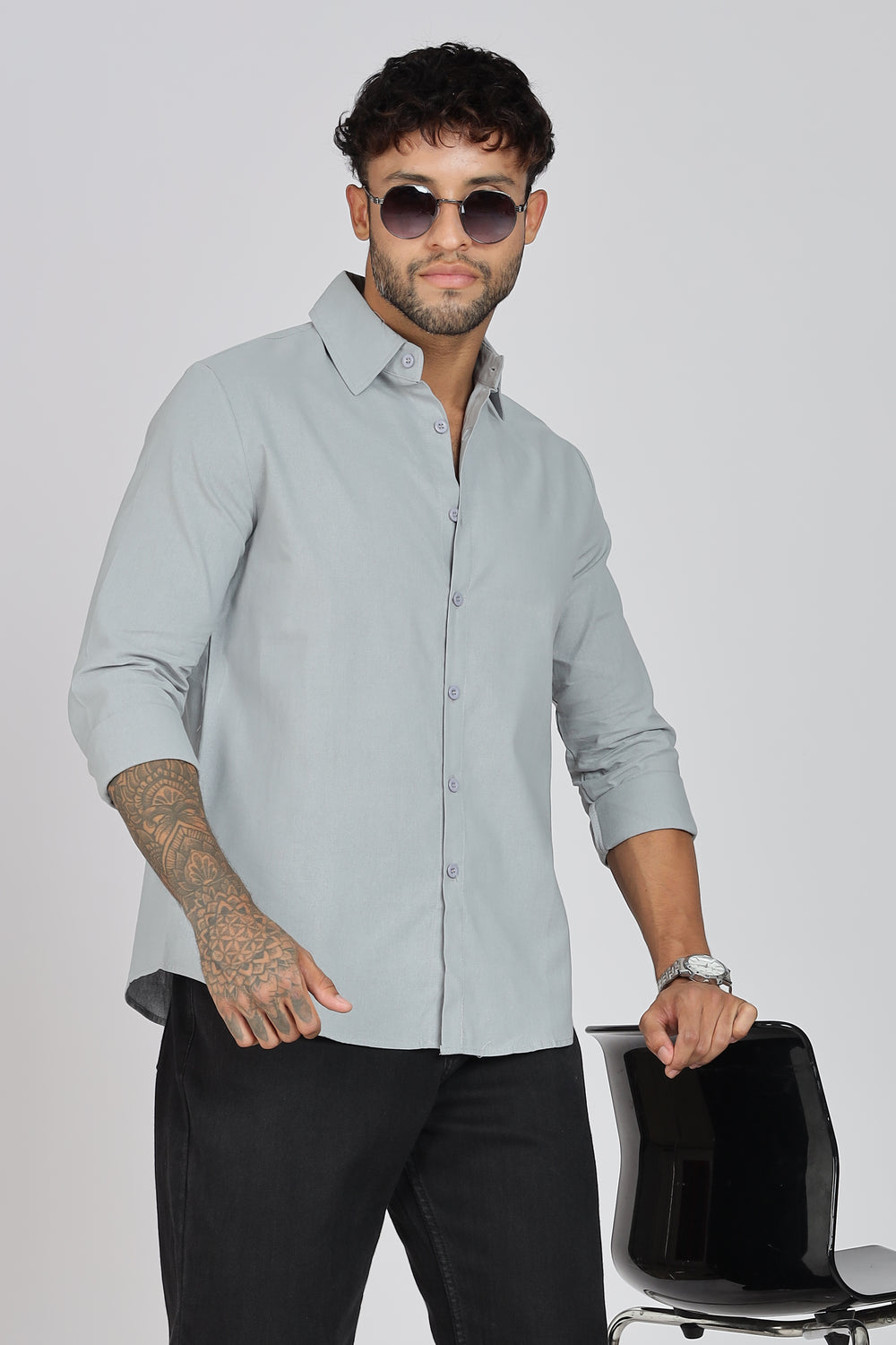 Grey Linen-Blend Shirt