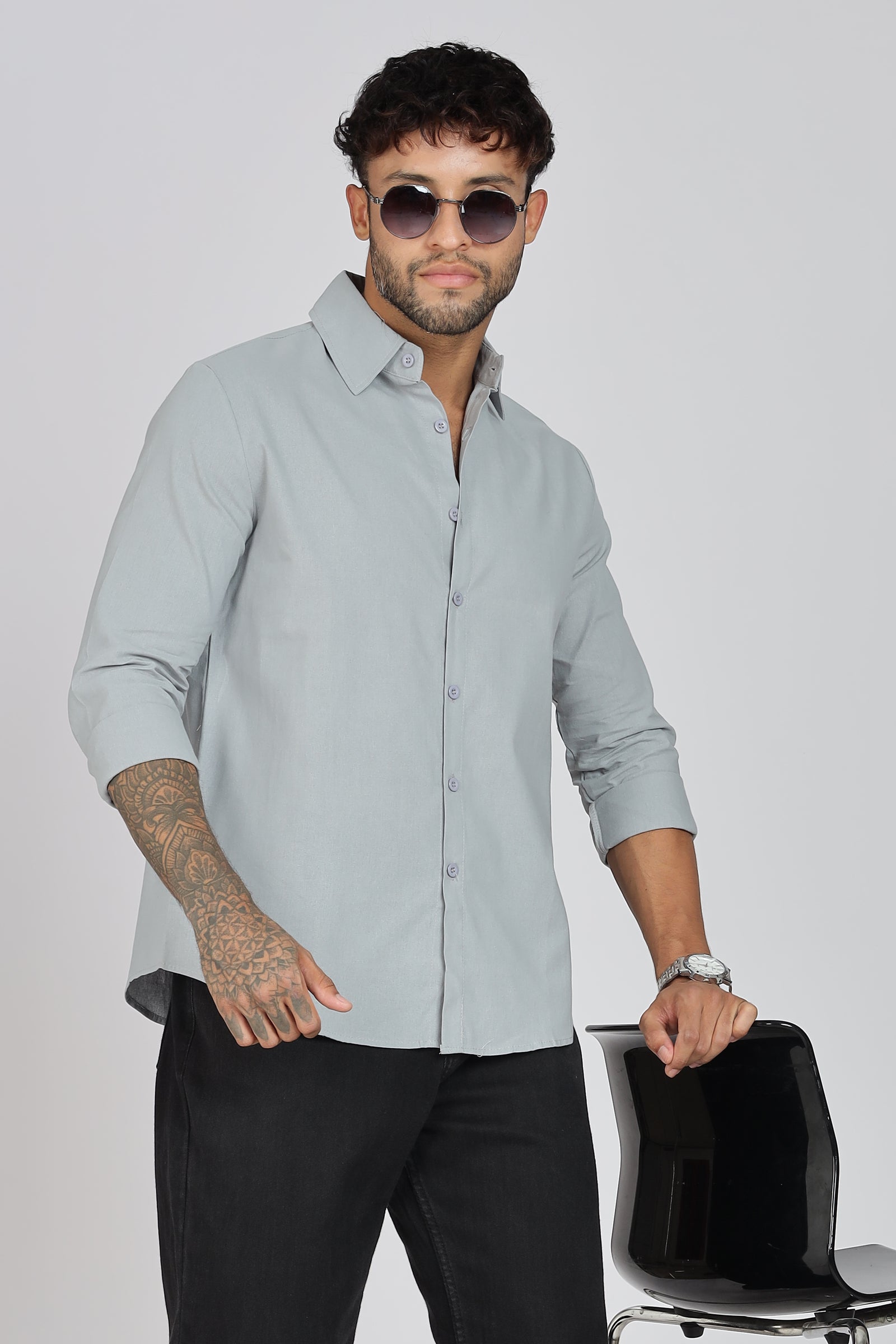 Grey Linen-Blend Shirt