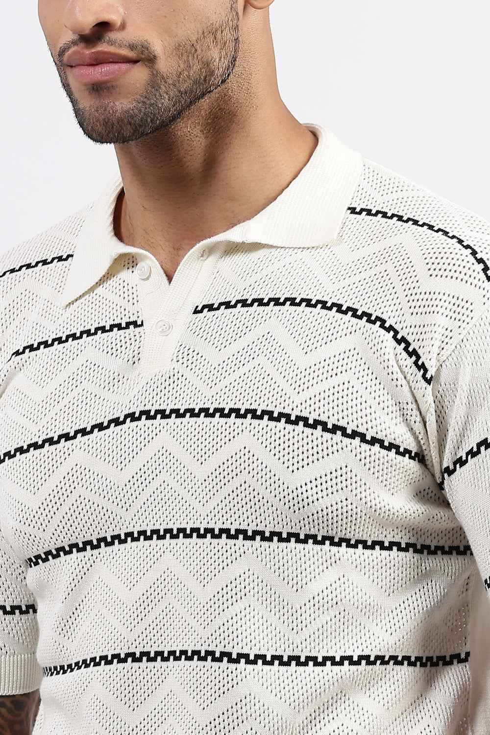 Patterned white polo Tshirt