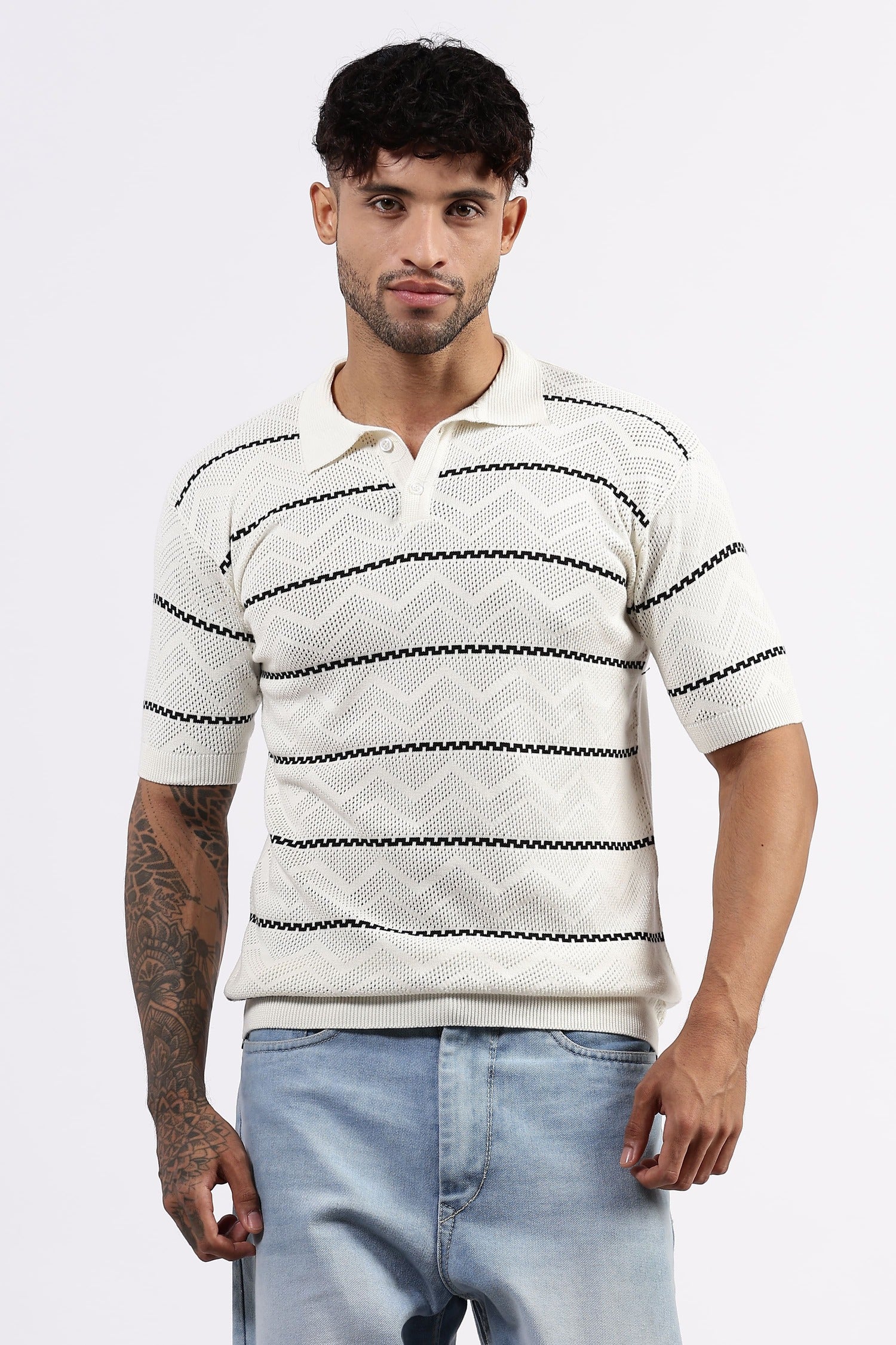 Patterned white polo Tshirt