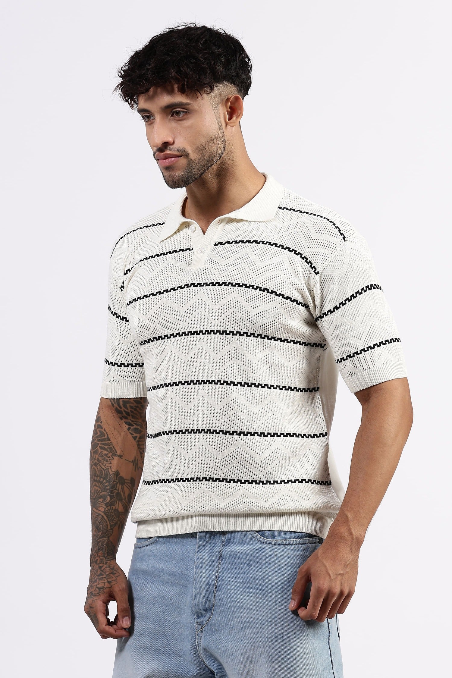 Patterned white polo Tshirt