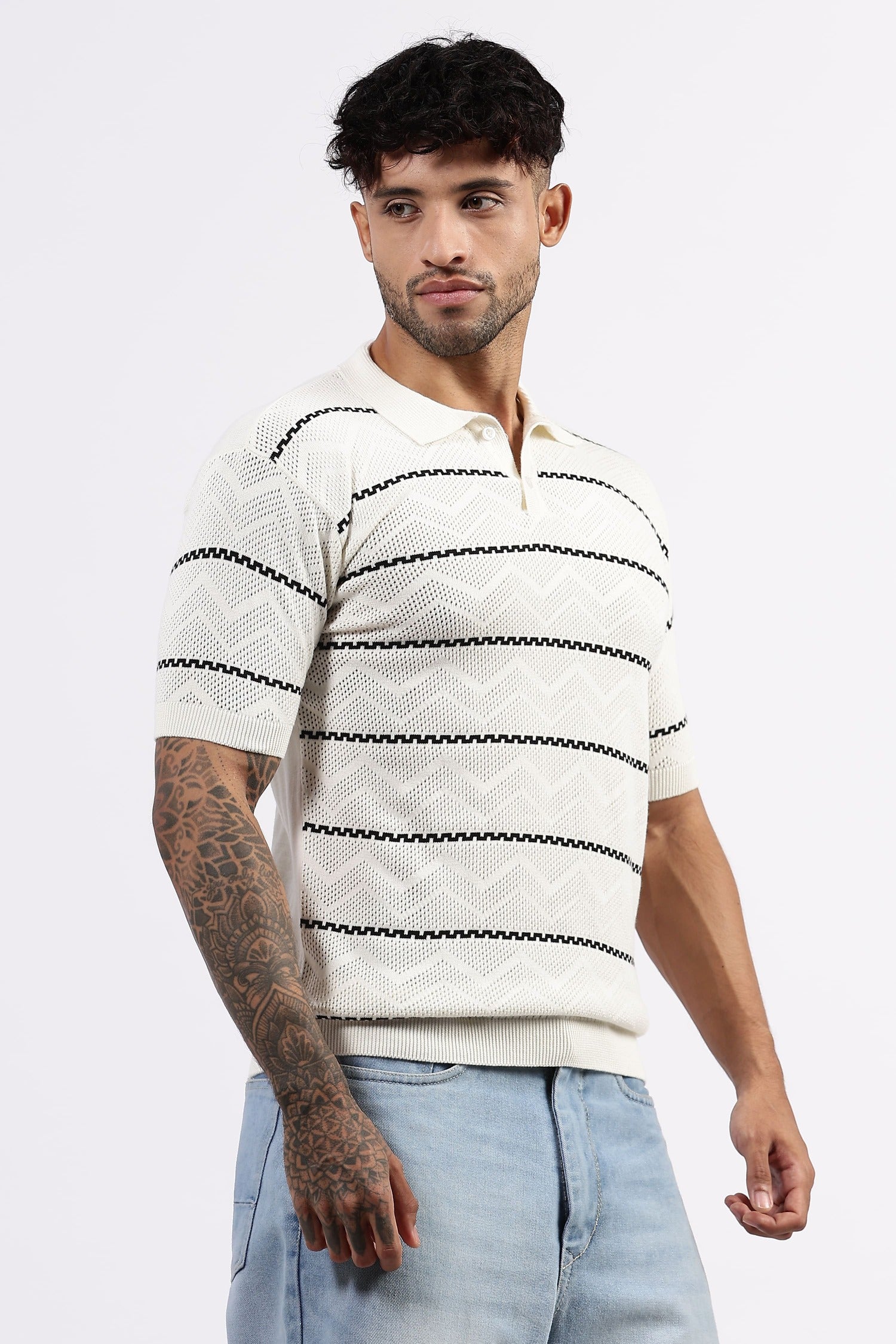Patterned white polo Tshirt
