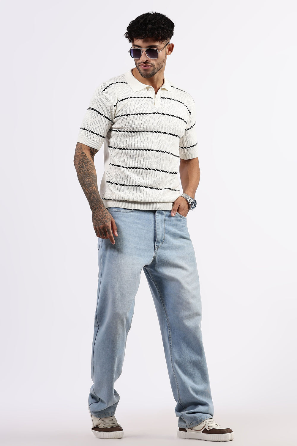 Patterned white polo Tshirt