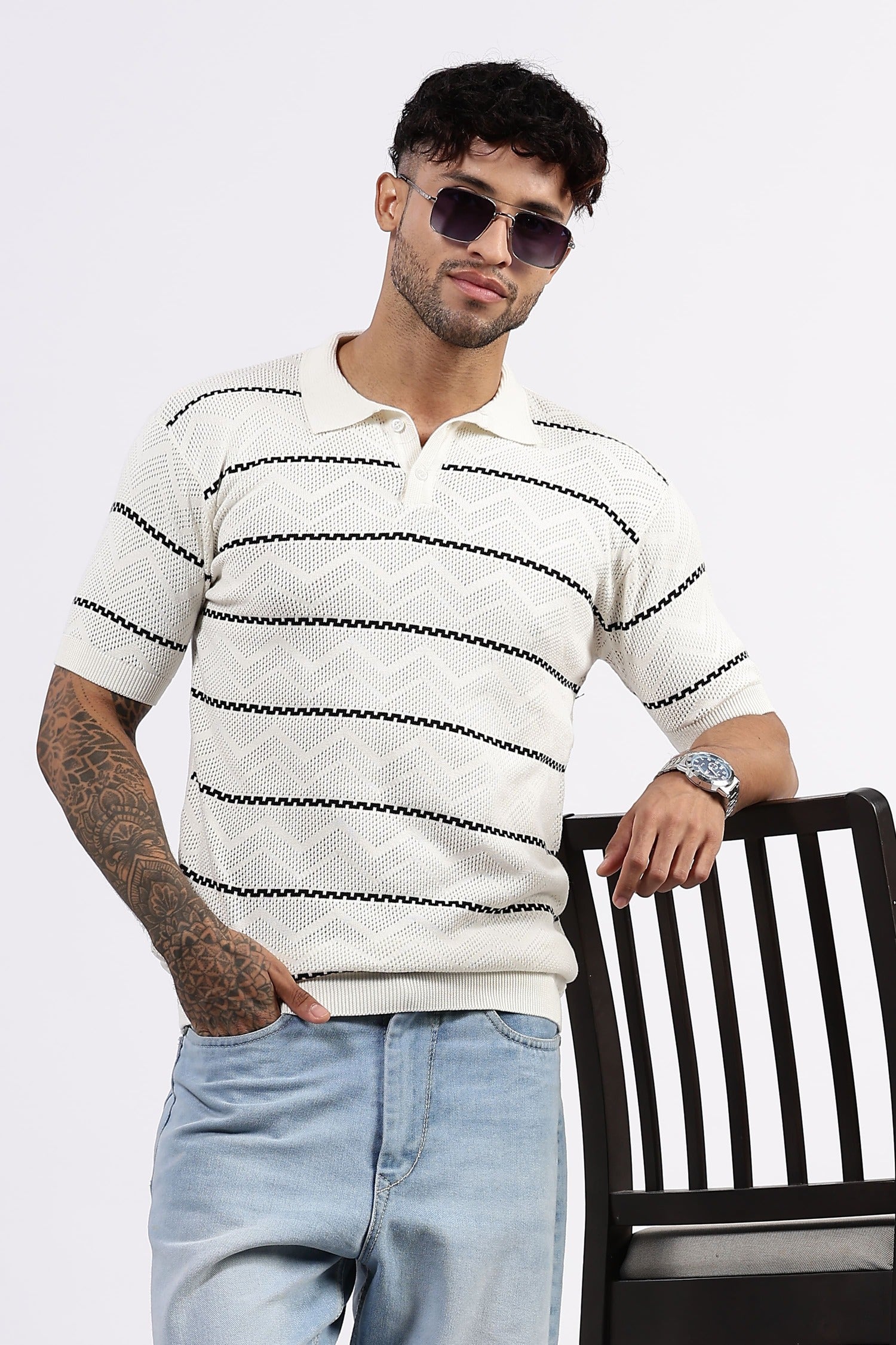 Patterned white polo Tshirt