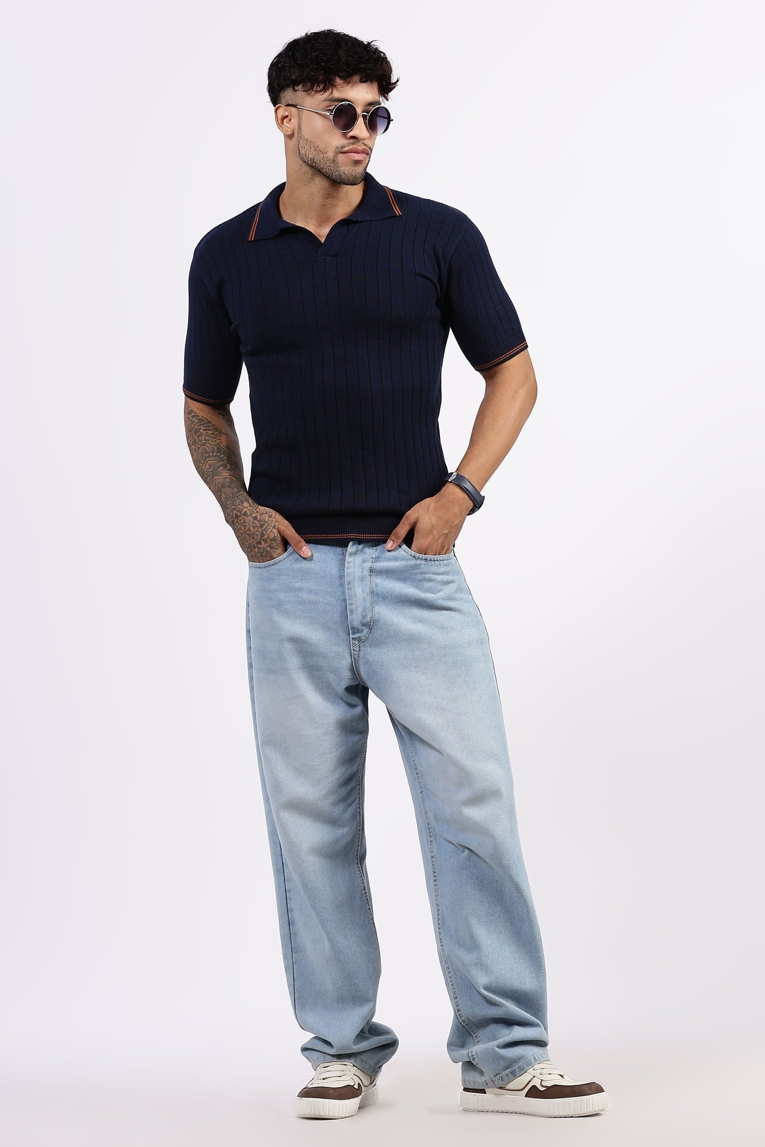 Navy Blue  Striped Polo Tshirt