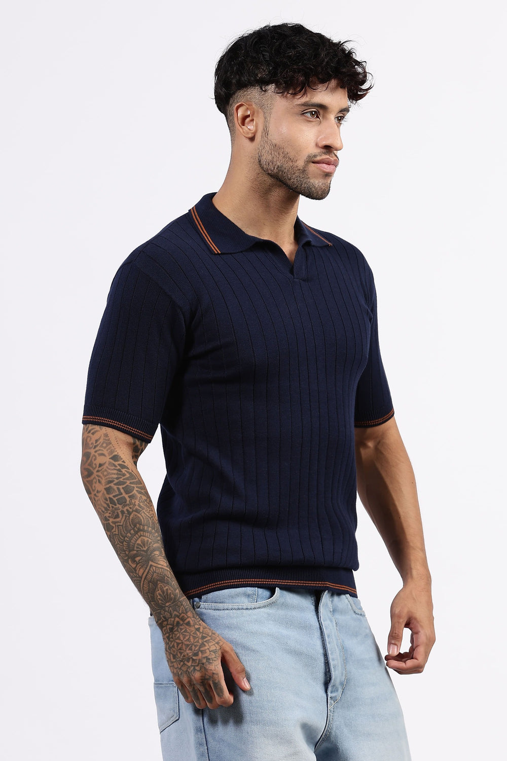 Navy Blue  Striped Polo Tshirt