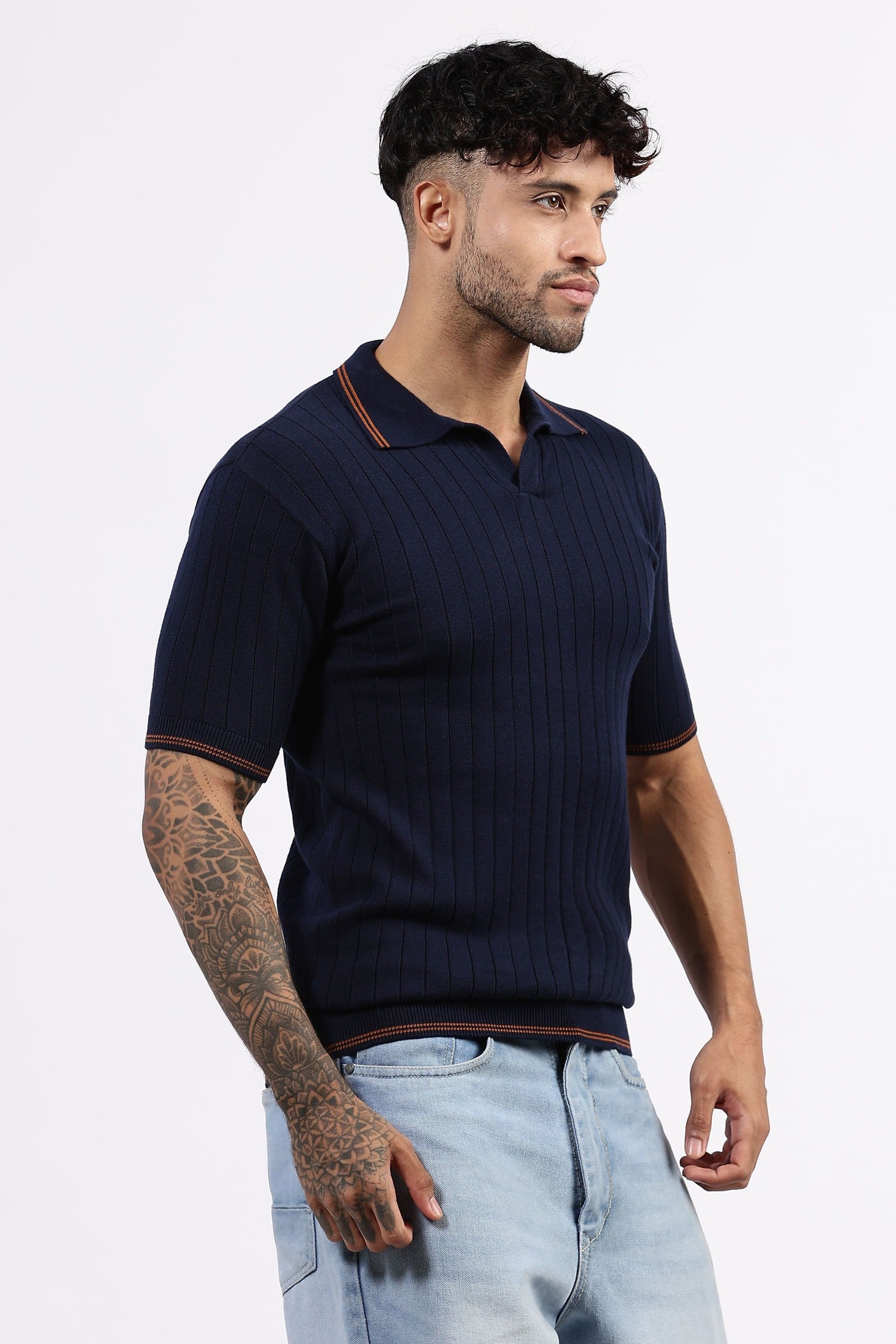 Navy Blue  Striped Polo Tshirt
