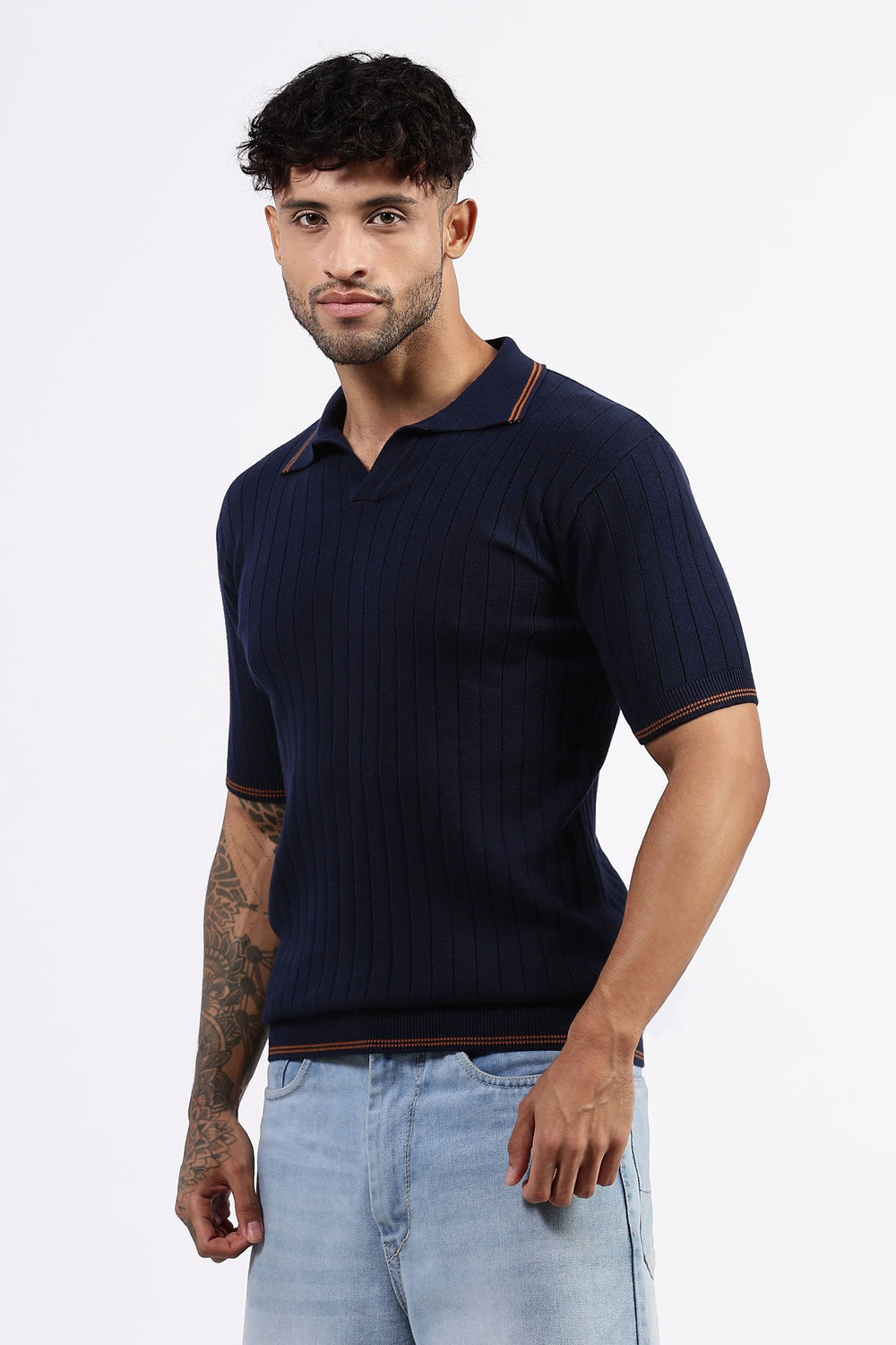 Navy Blue  Striped Polo Tshirt