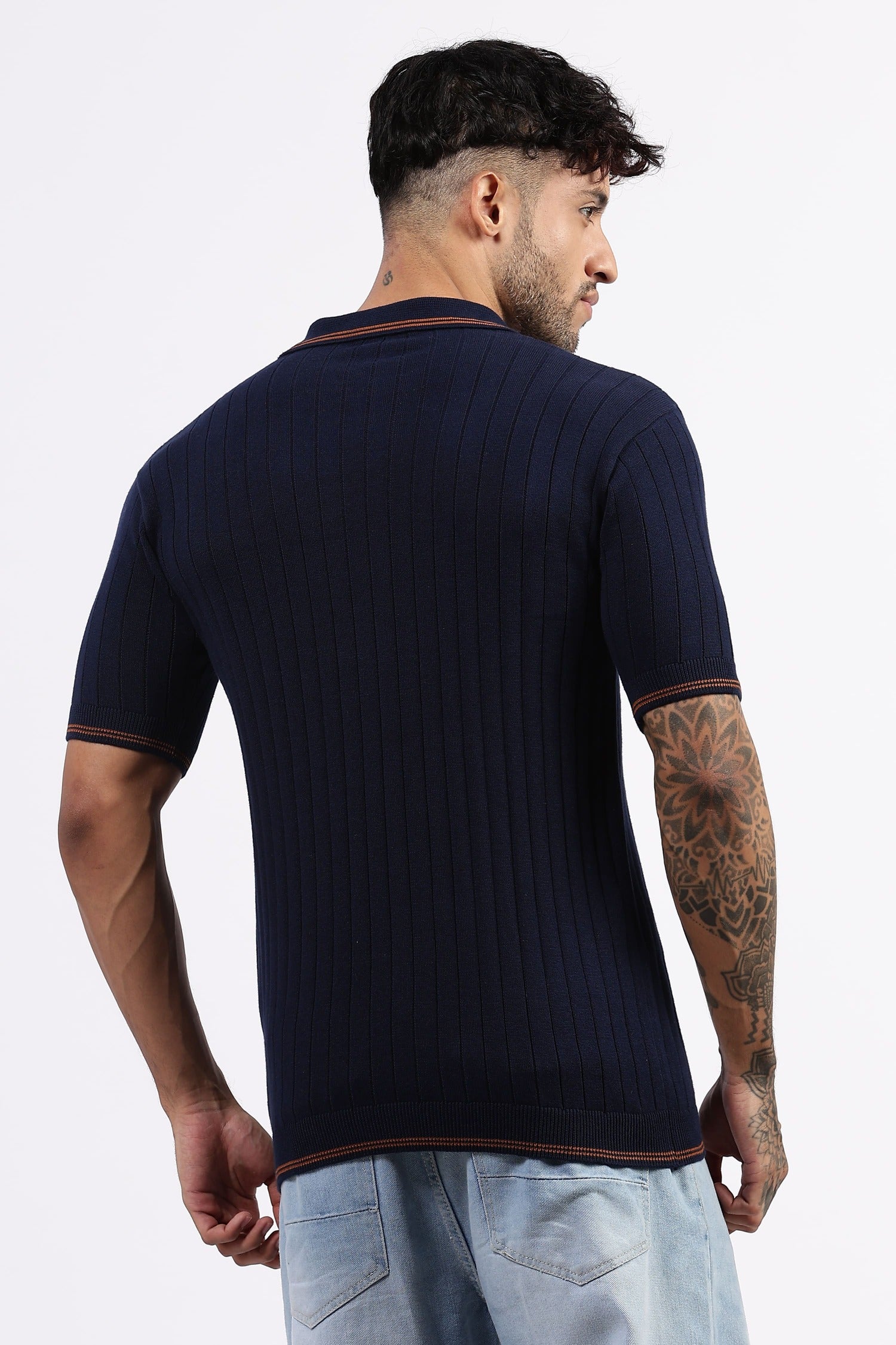 Navy Blue  Striped Polo Tshirt