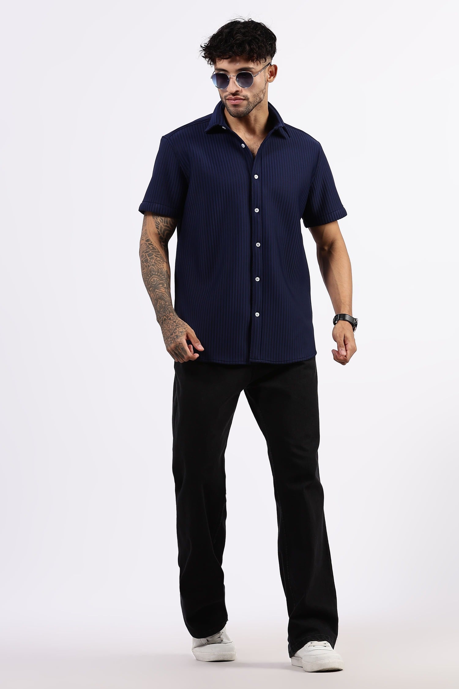 Premium Navy blue striped Scuba Shirt