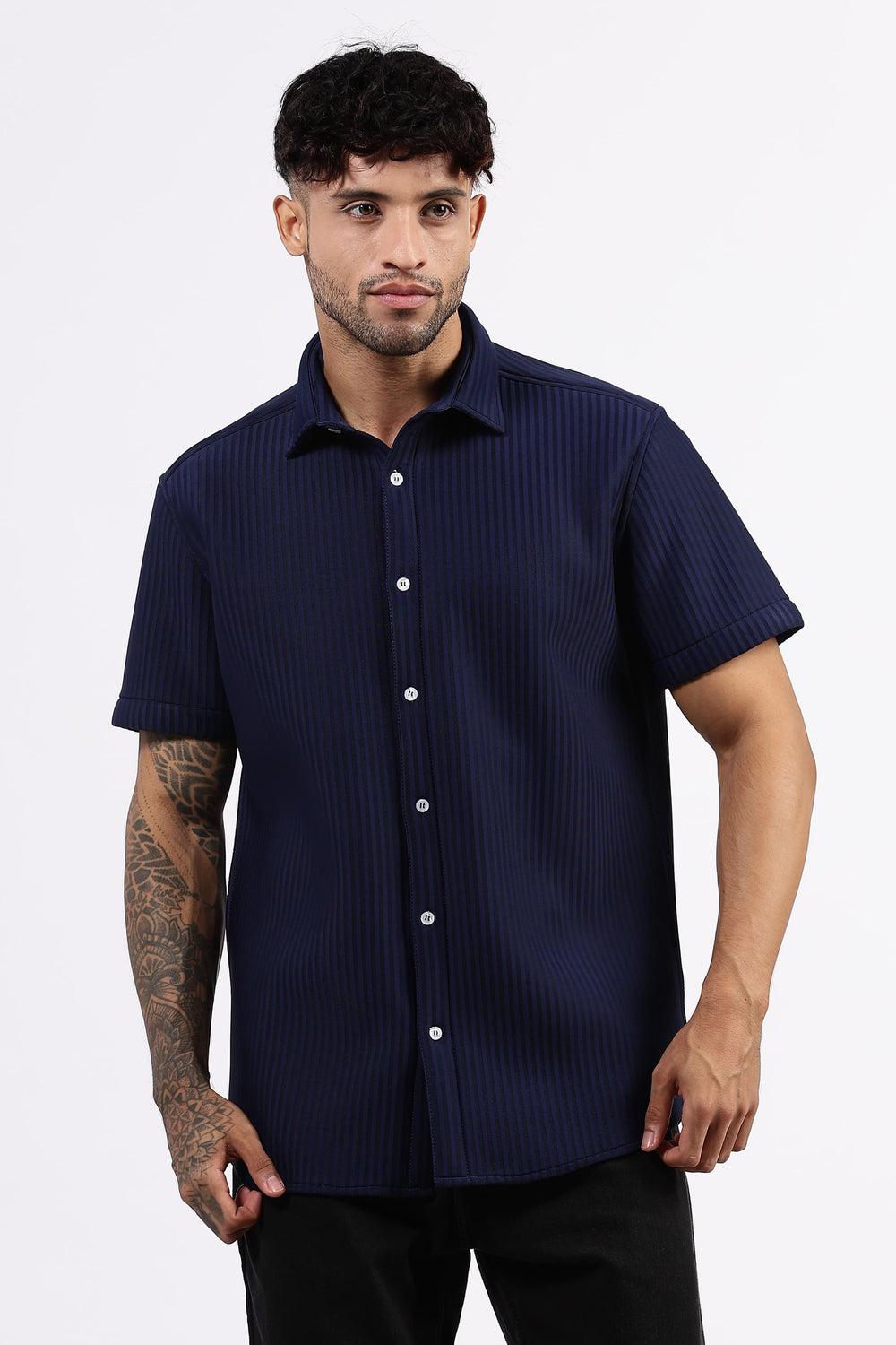 Premium Navy blue striped Scuba Shirt