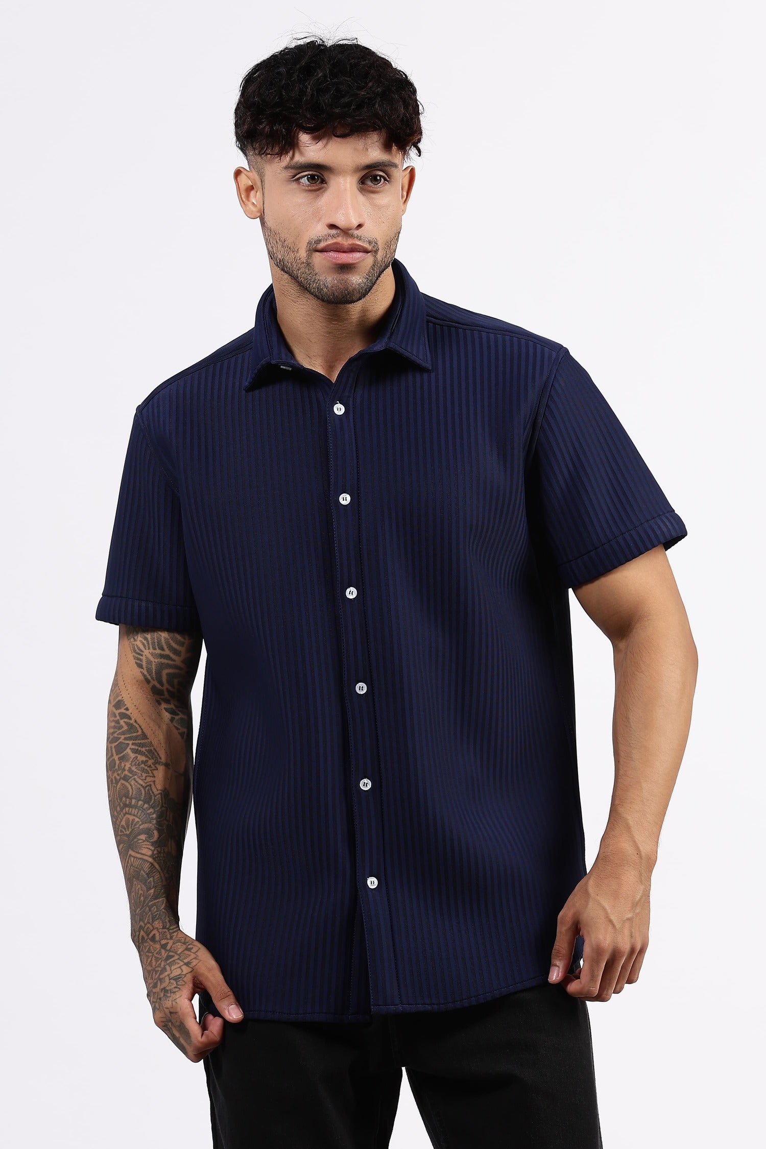 Premium Navy blue striped Scuba Shirt