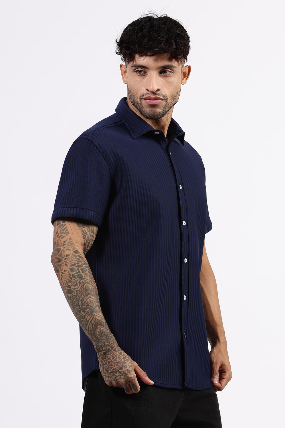 Premium Navy blue striped Scuba Shirt