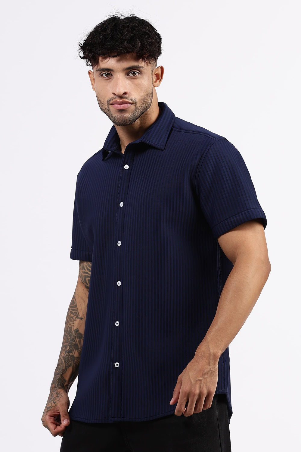 Premium Navy blue striped Scuba Shirt