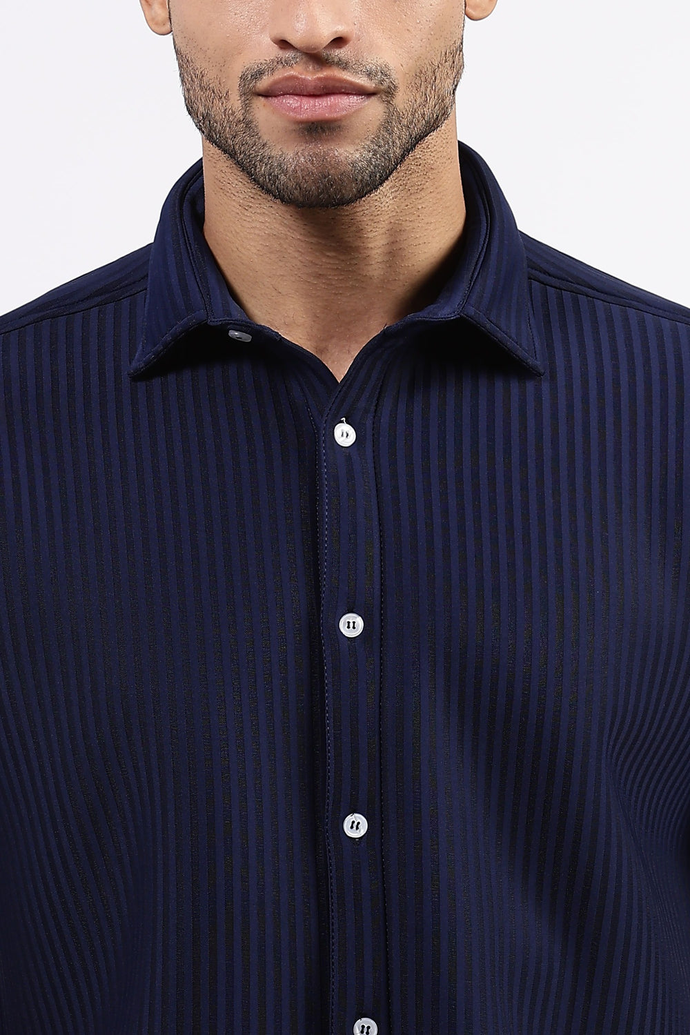 Premium Navy blue striped Scuba Shirt