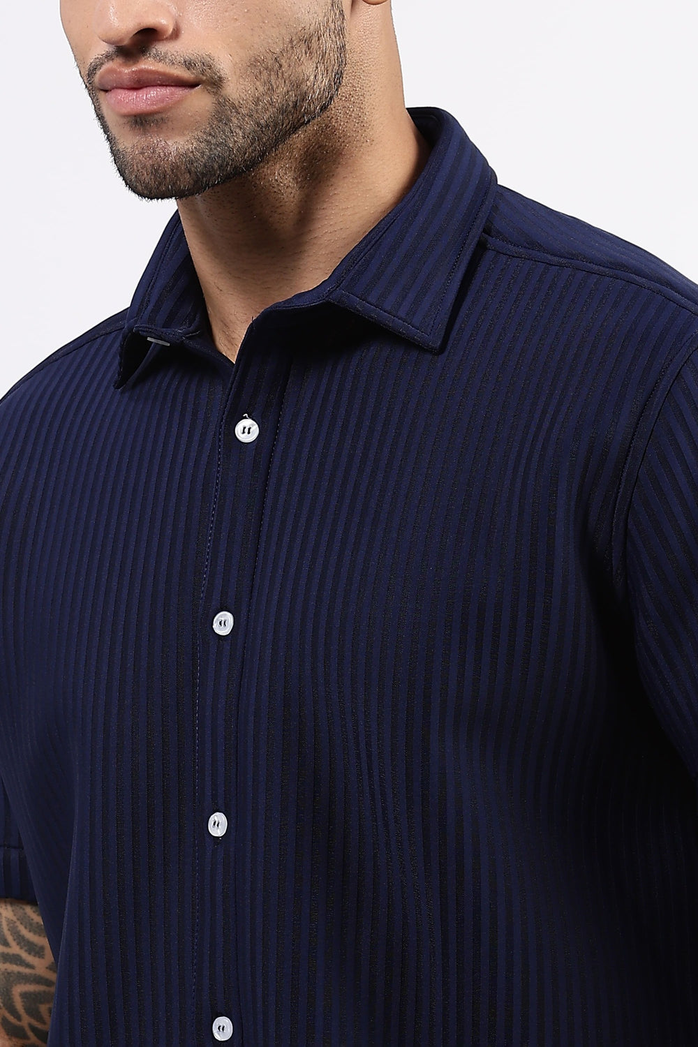 Premium Navy blue striped Scuba Shirt