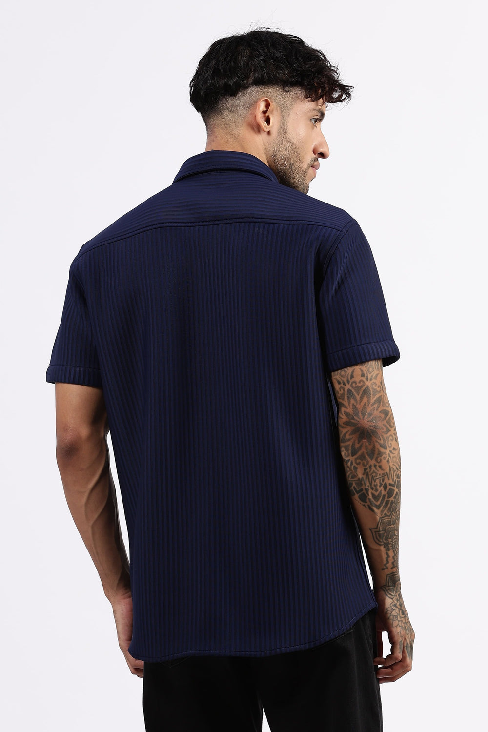 Premium Navy blue striped Scuba Shirt