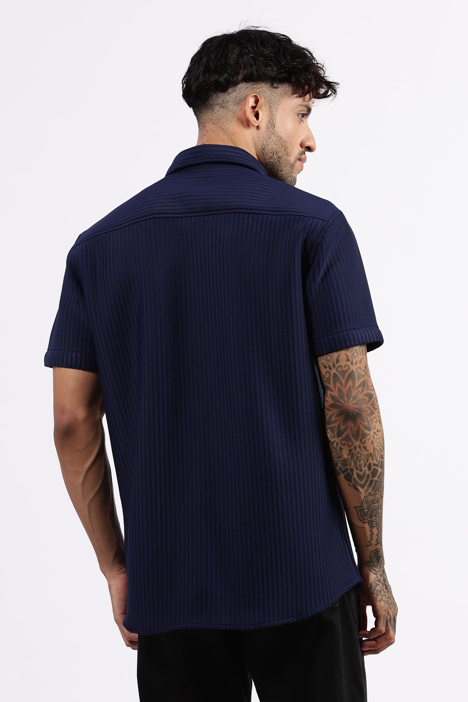 Premium Navy blue striped Scuba Shirt
