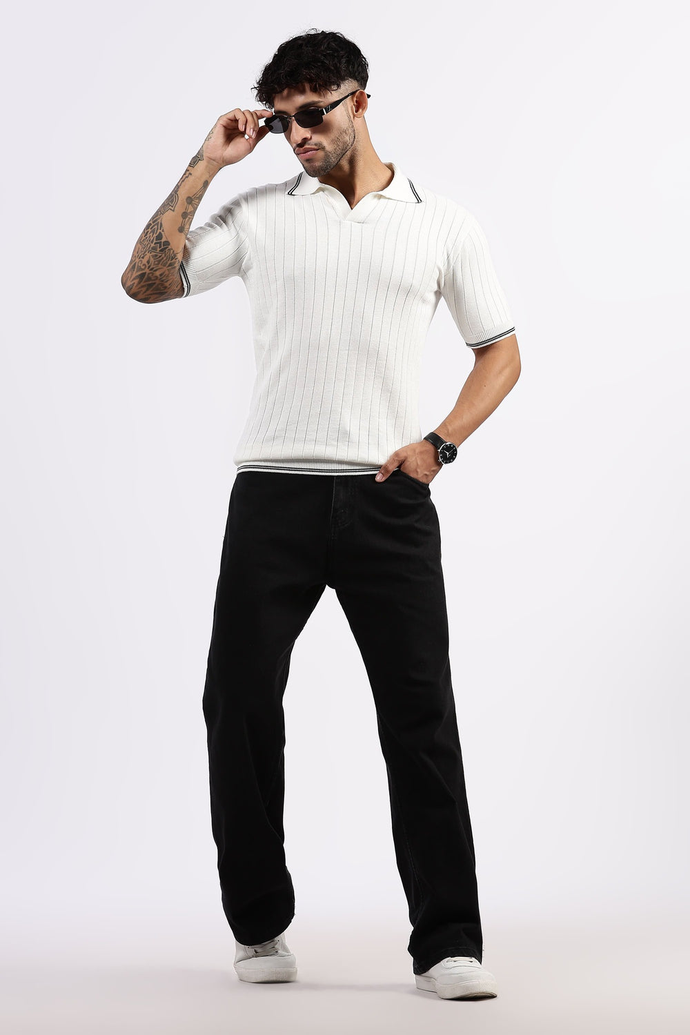 White  Striped Polo Tshirt