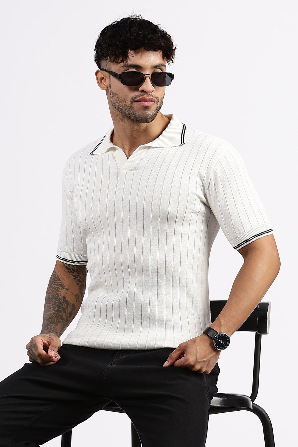 White  Striped Polo Tshirt