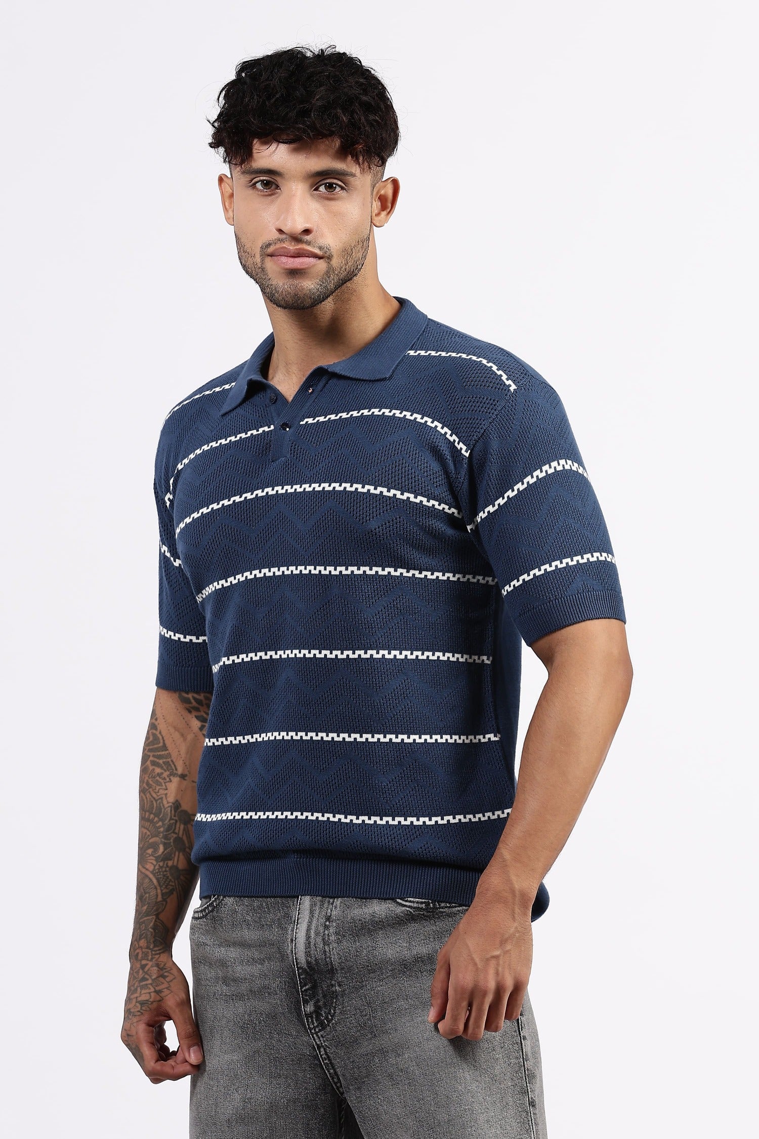 Patterned Blue polo Tshirt