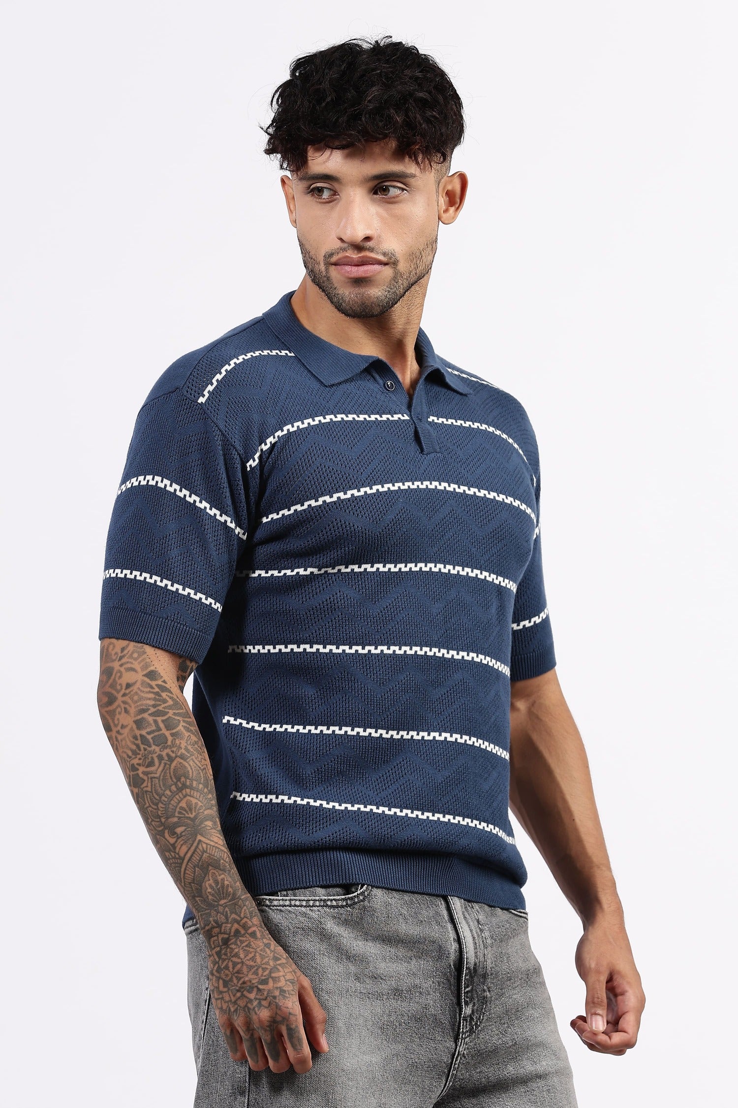 Patterned Blue polo Tshirt