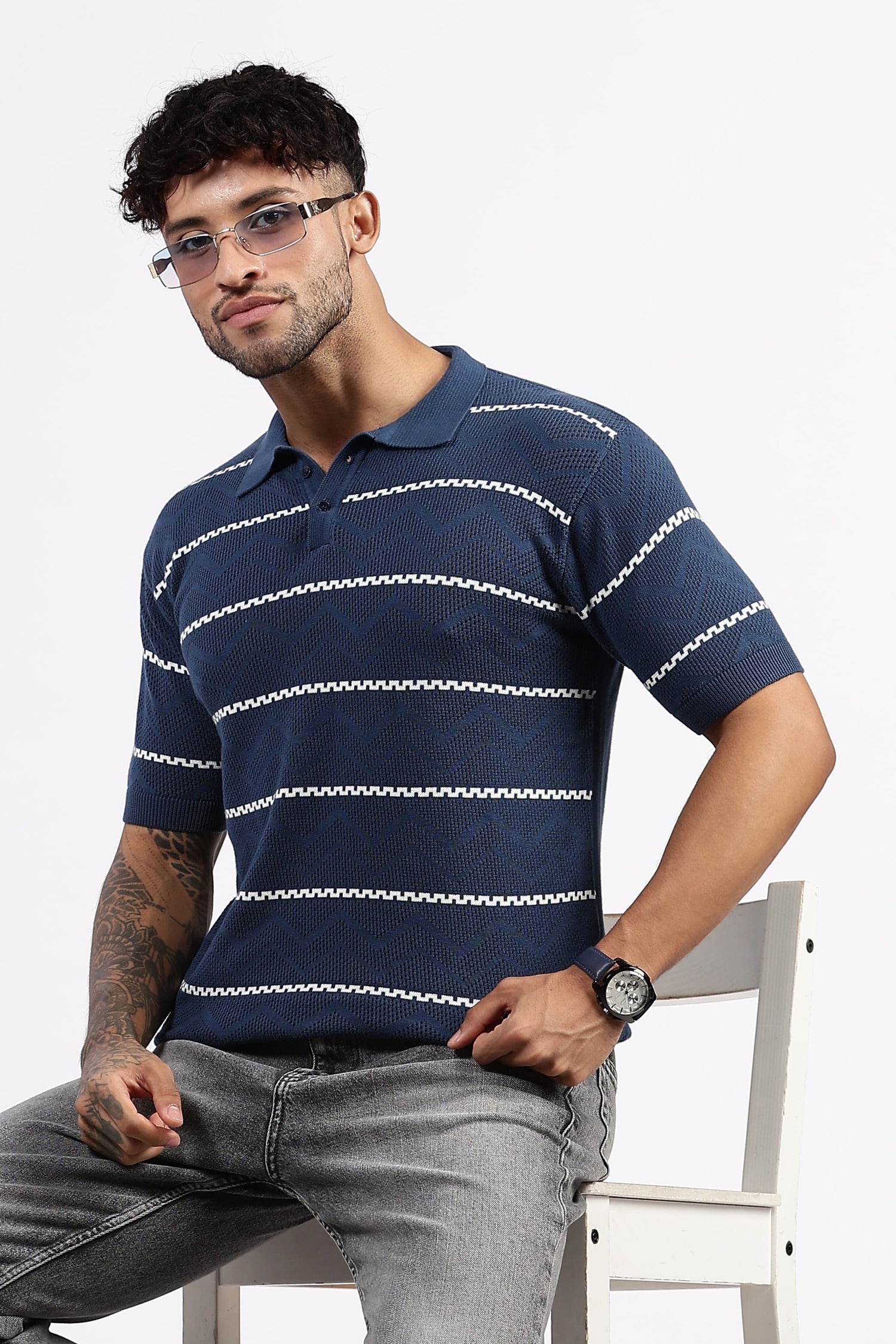 Patterned Blue polo Tshirt