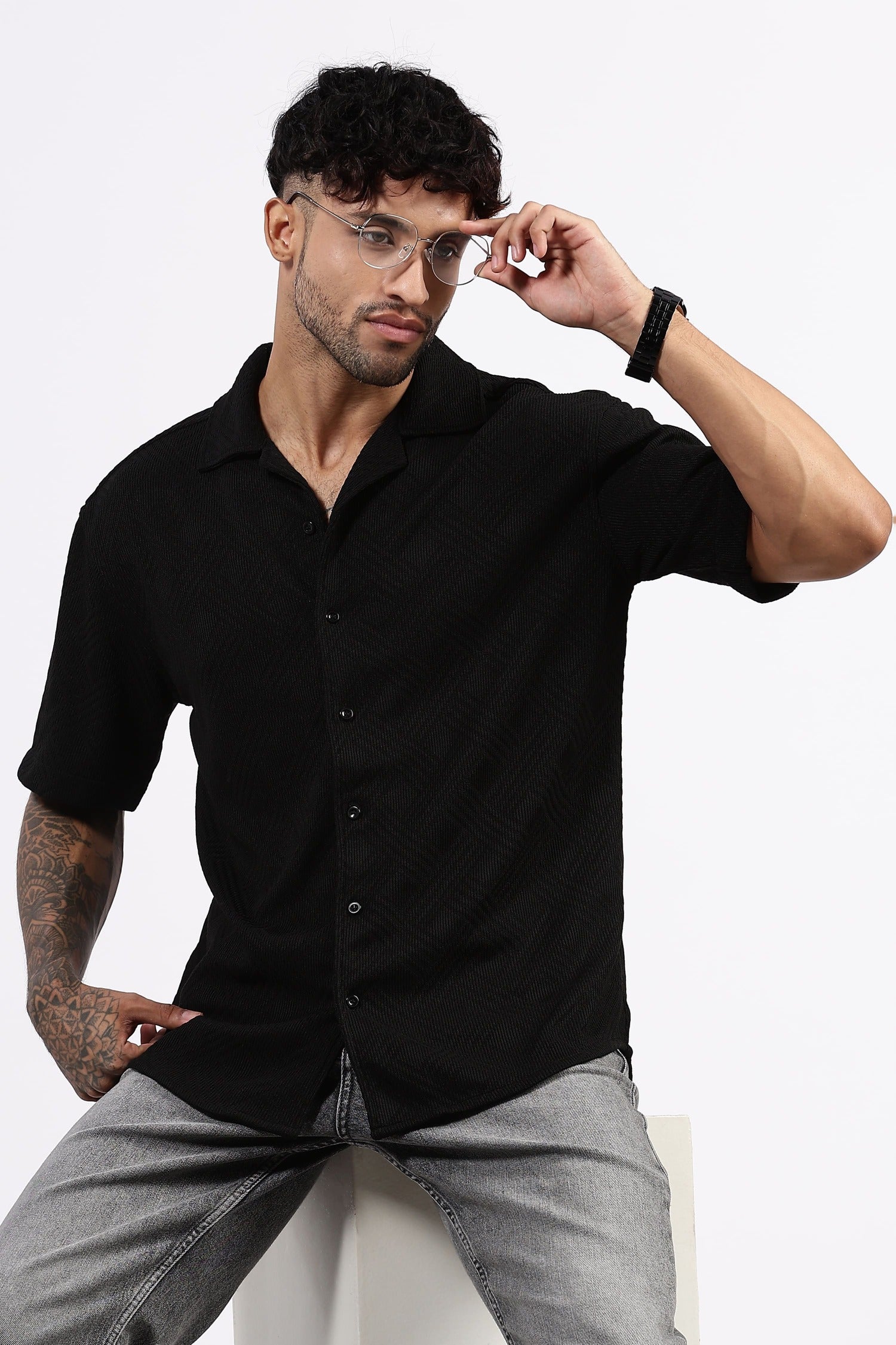 Jacquard drop shoulder shirt