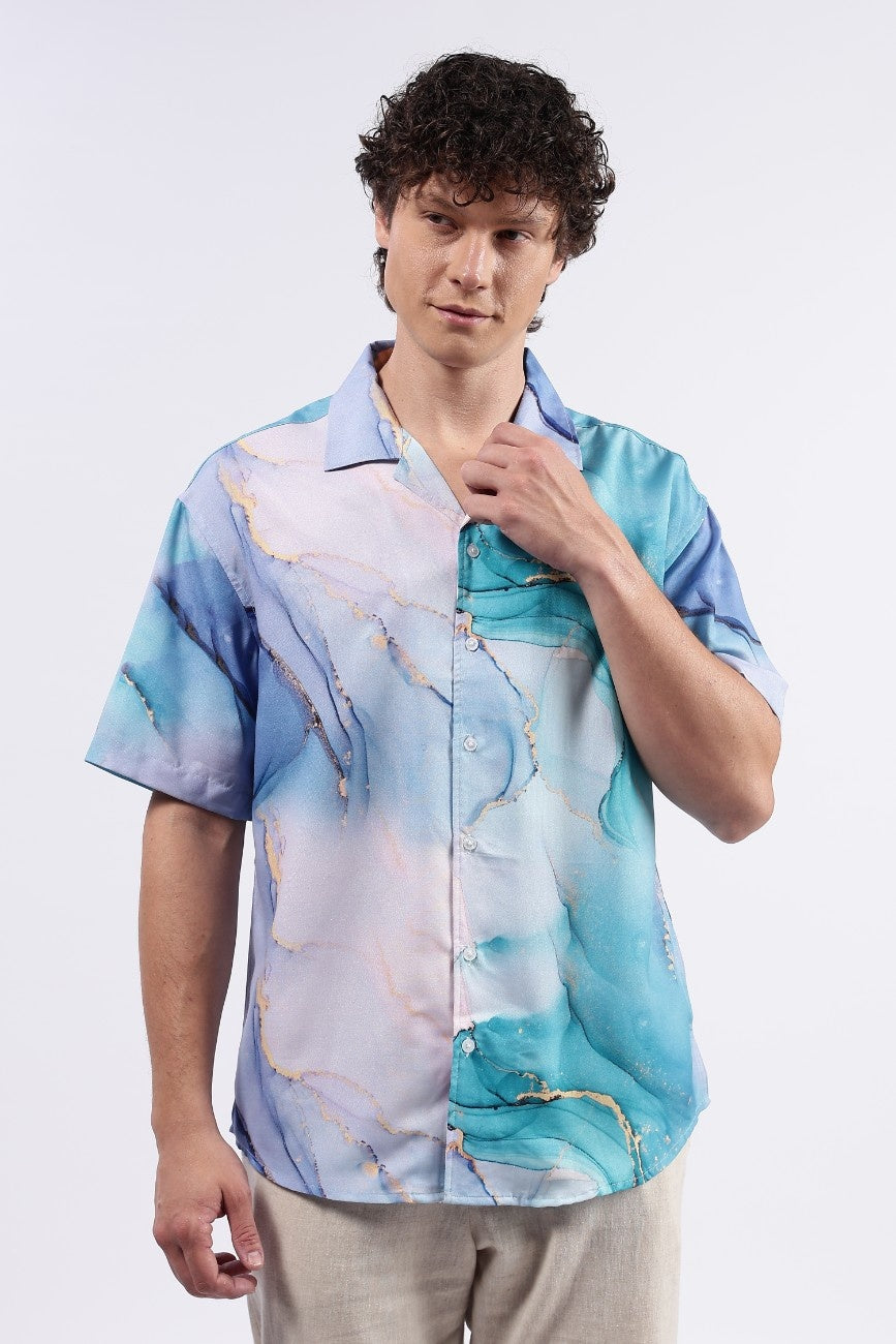 Ocean Drift Print Cuban Shirt