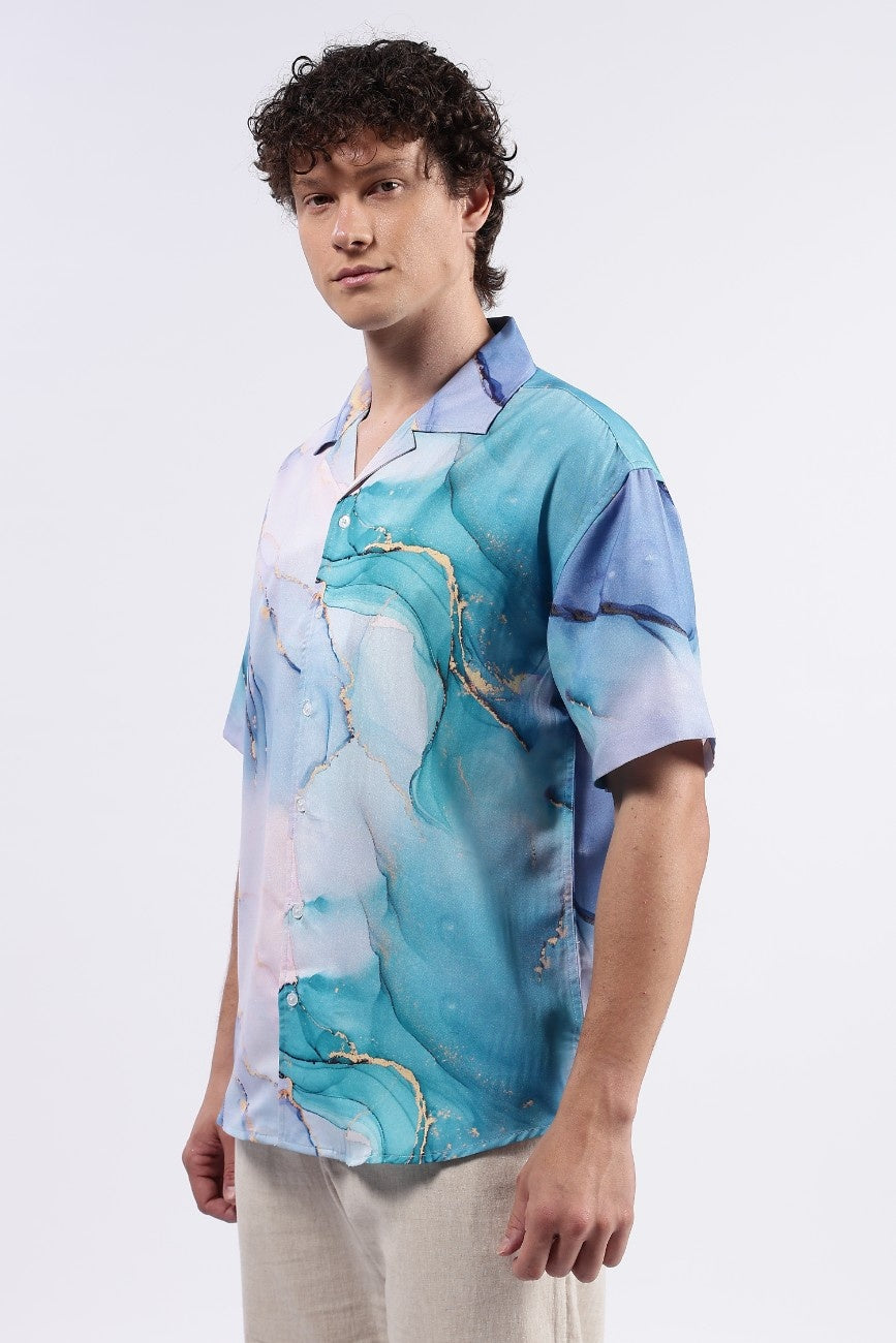 Ocean Drift Print Cuban Shirt