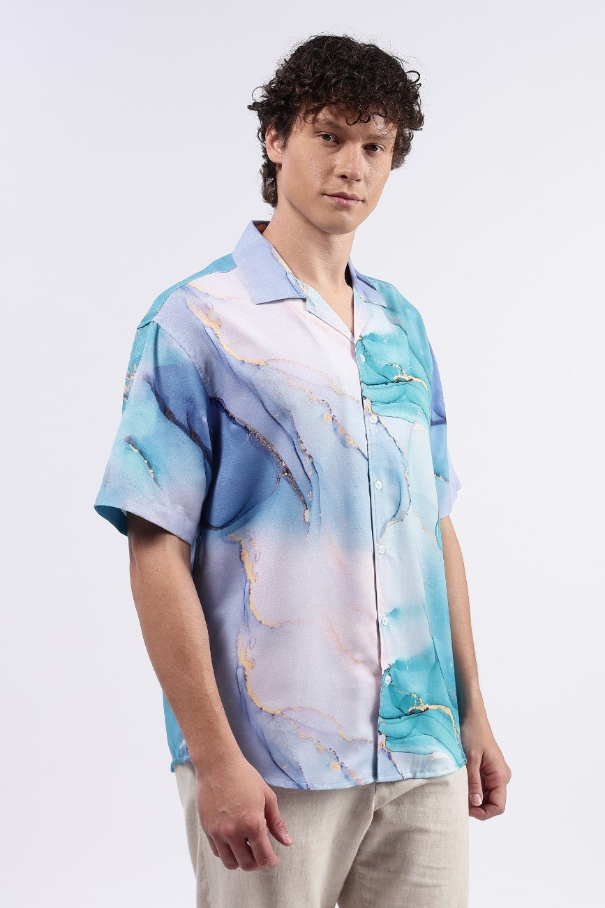 Ocean Drift Print Cuban Shirt
