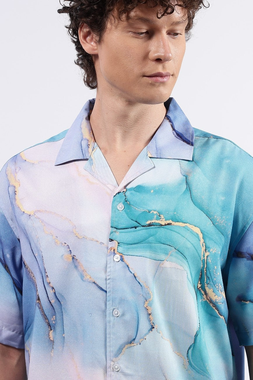 Ocean Drift Print Cuban Shirt