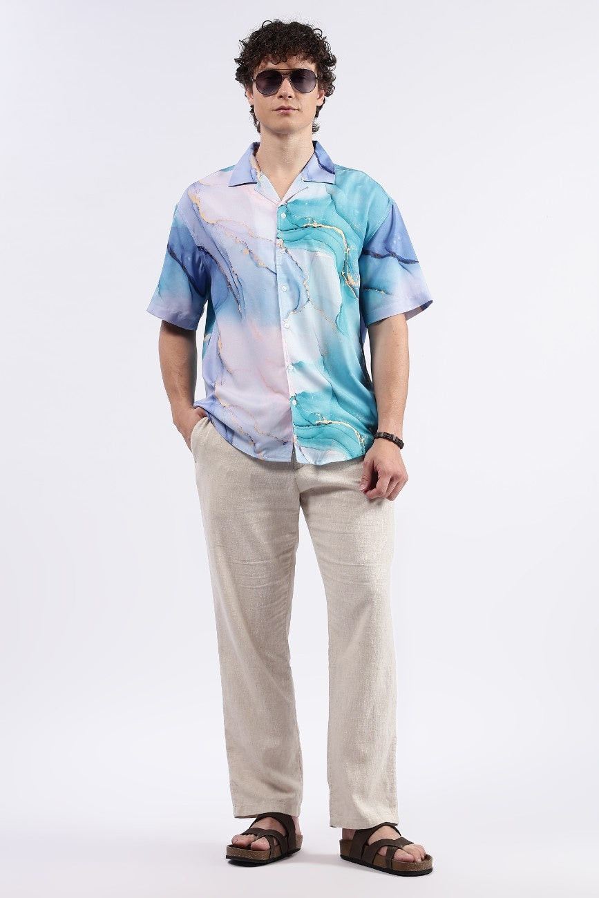 Ocean Drift Print Cuban Shirt