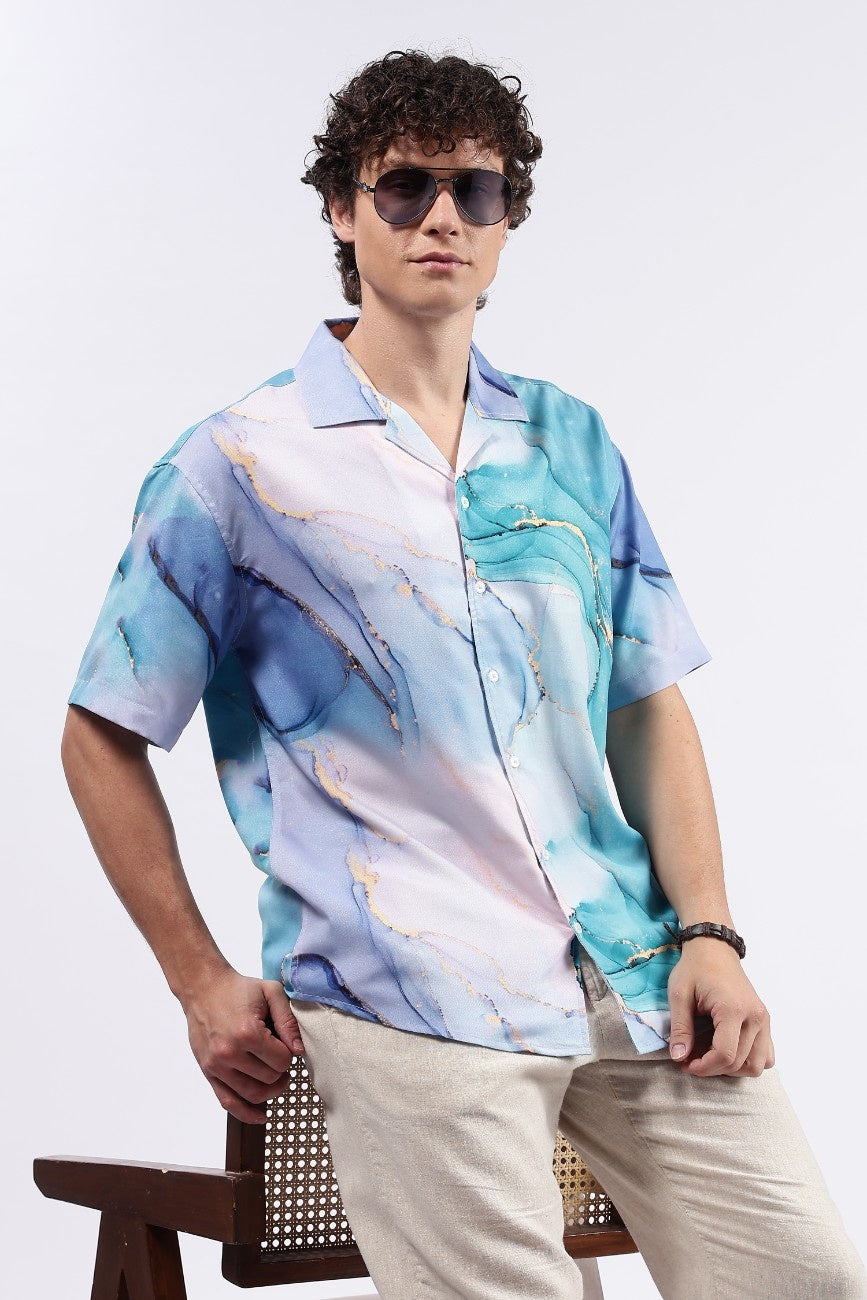 Ocean Drift Print Cuban Shirt